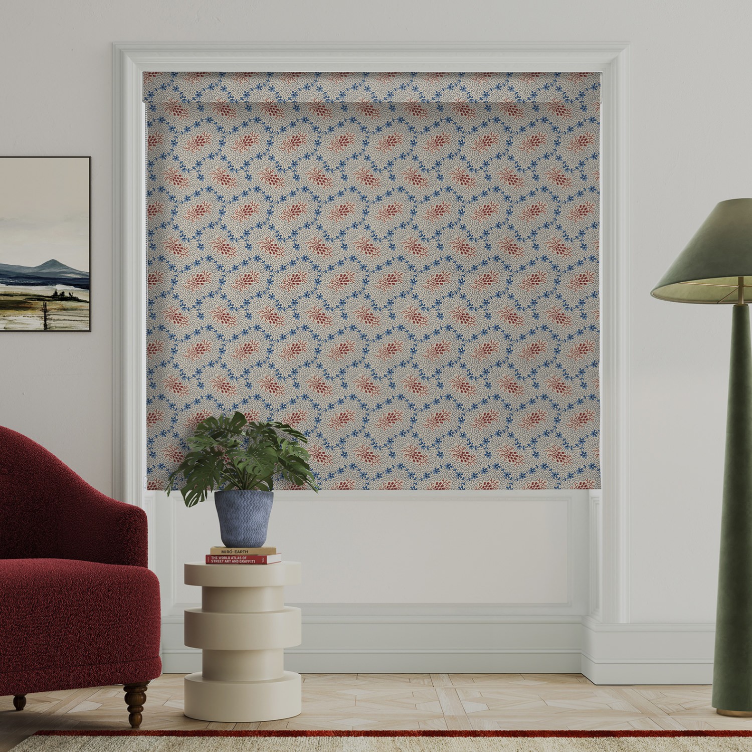 land & shore lorie blue red roman blind