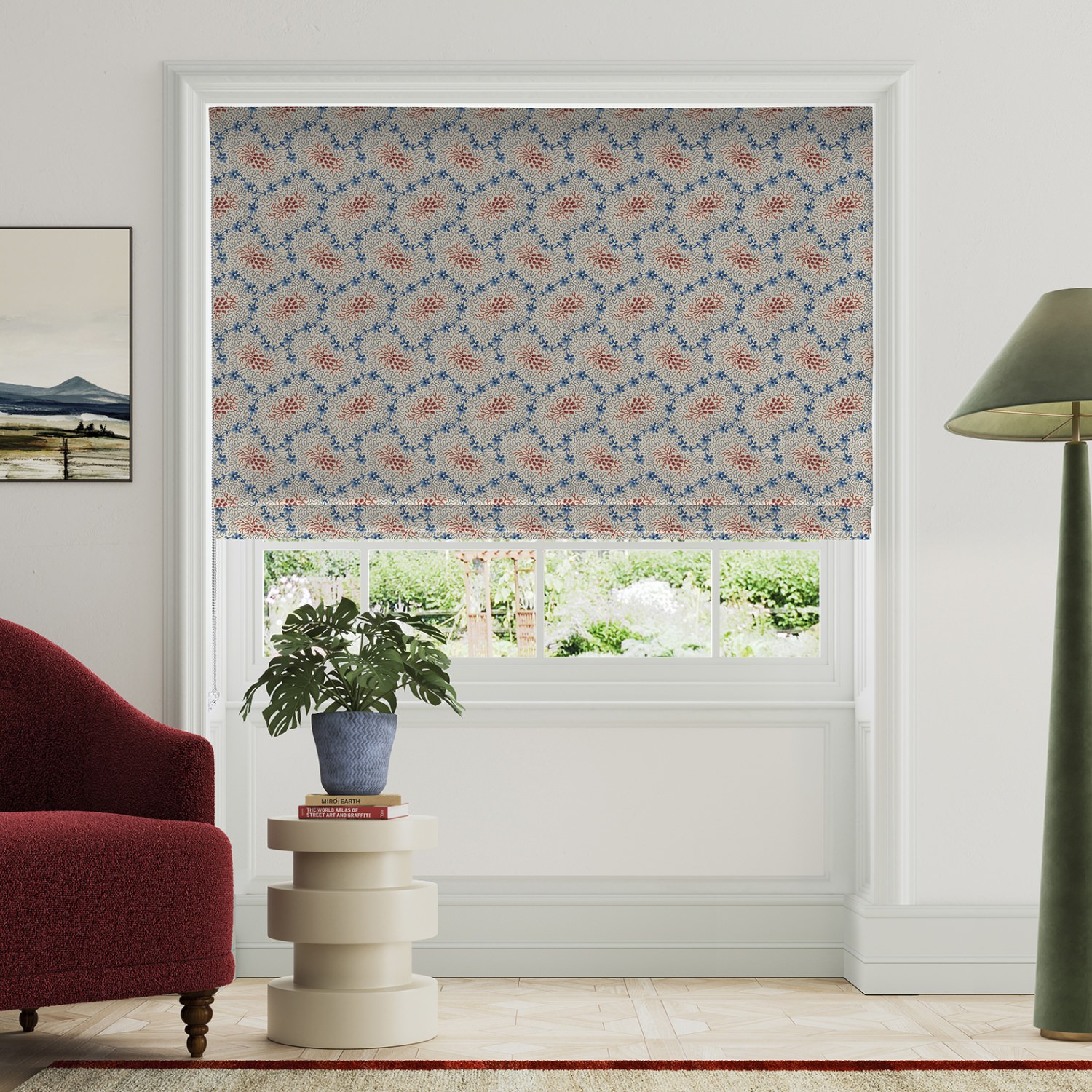 land & shore lorie blue red roman blind