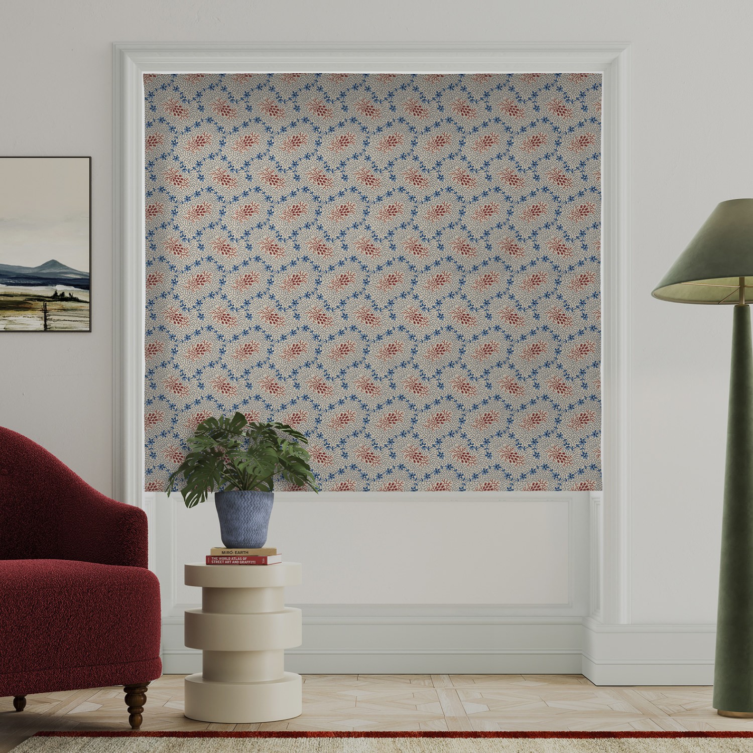 land & shore lorie blue red roman blind