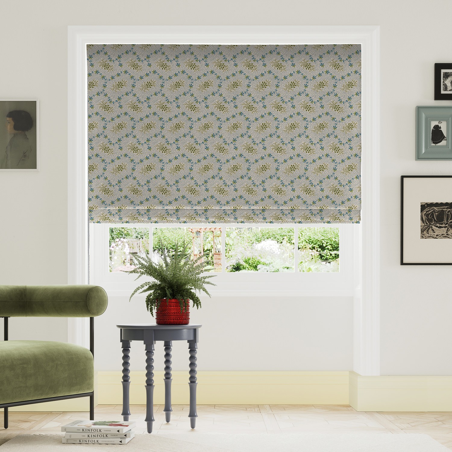 land & shore lorie green roman blind