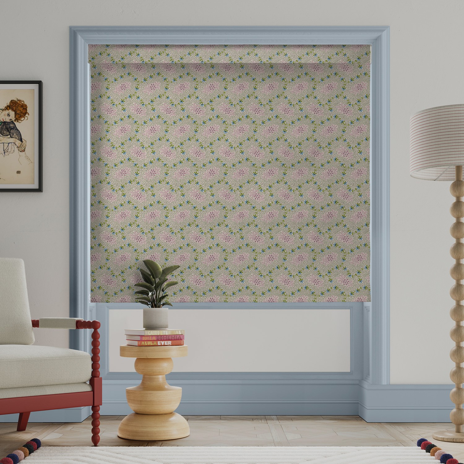 land & shore lorie pink roman blind