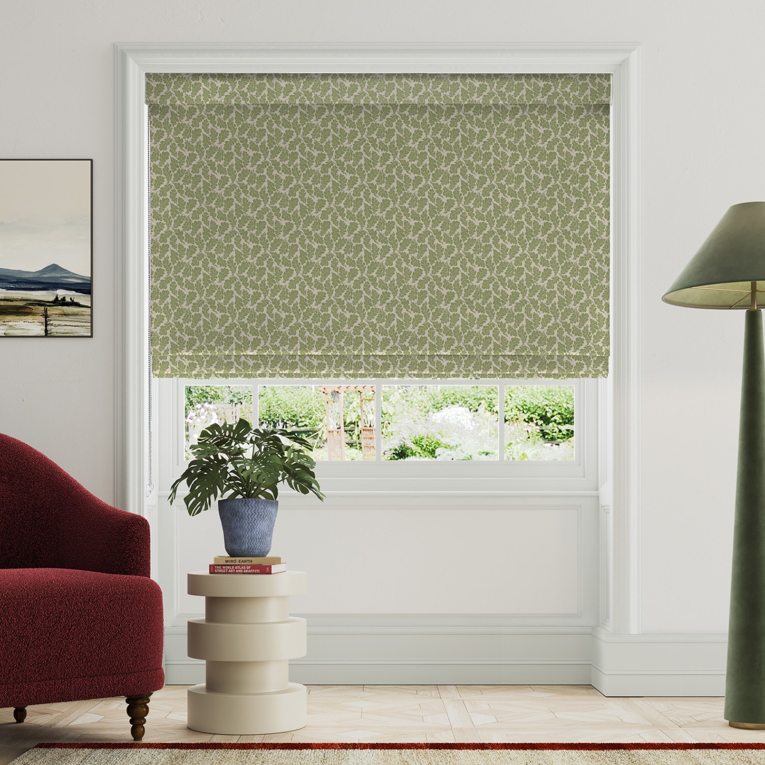 land & shore oak leaf green roman blind