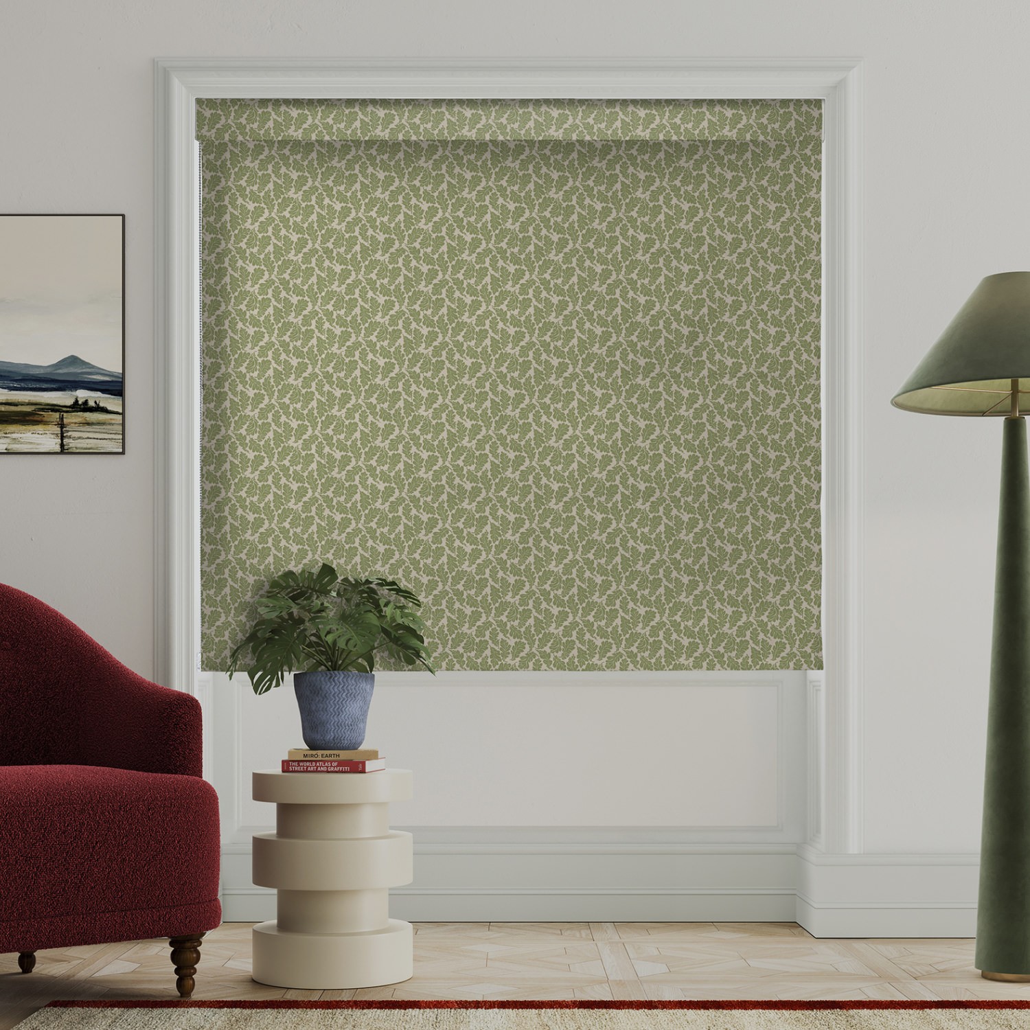 land & shore oak leaf green roman blind