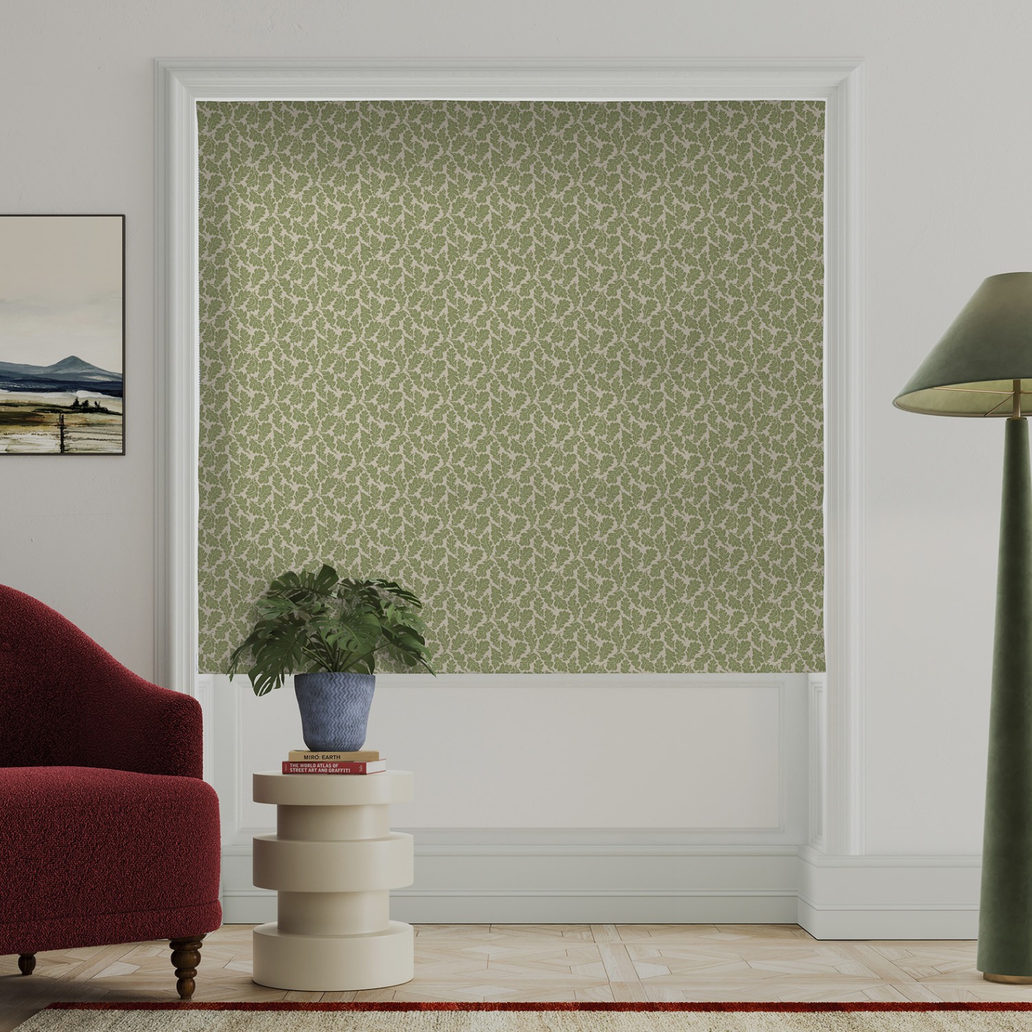 land & shore oak leaf green roman blind