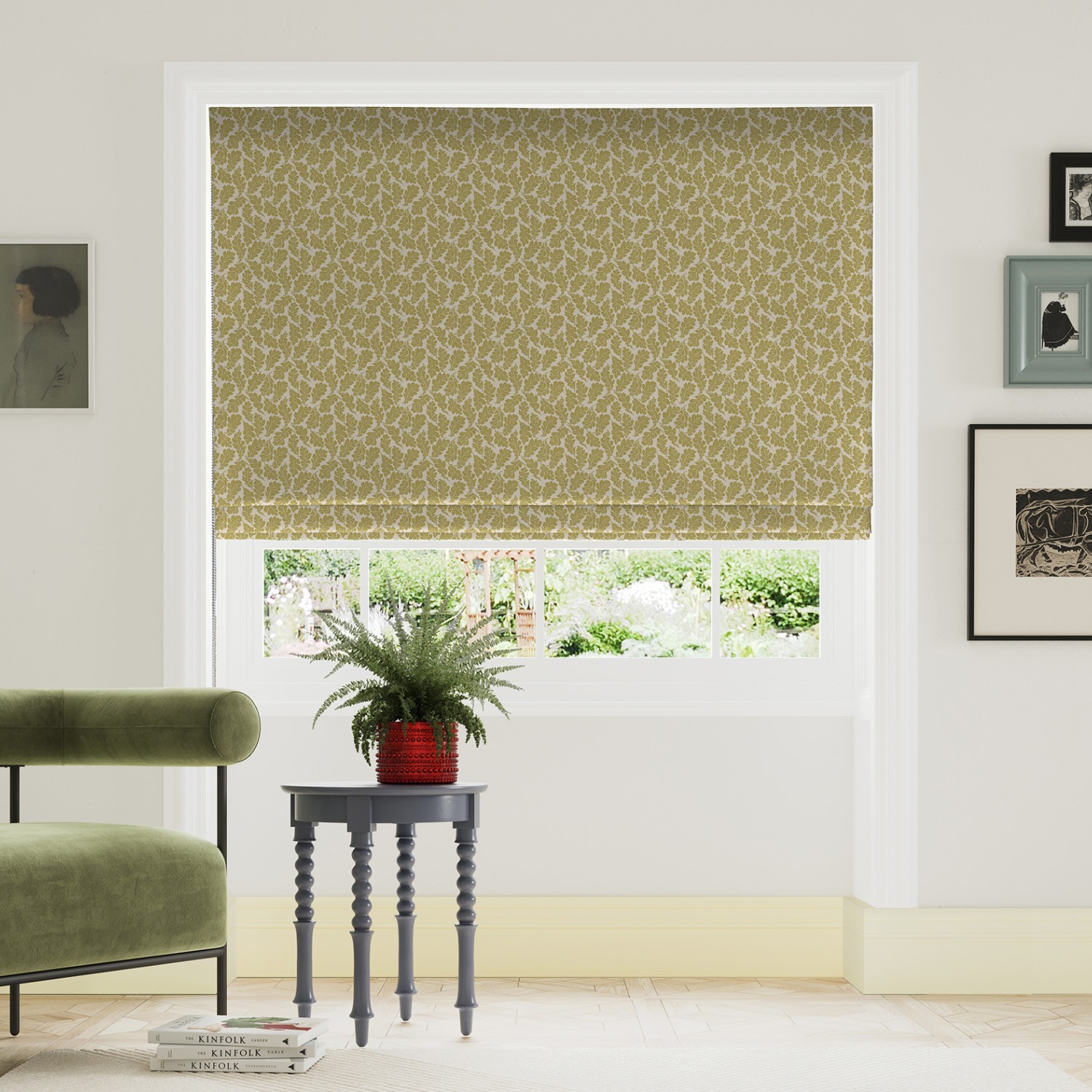 land & shore oak leaf ochre roman blind