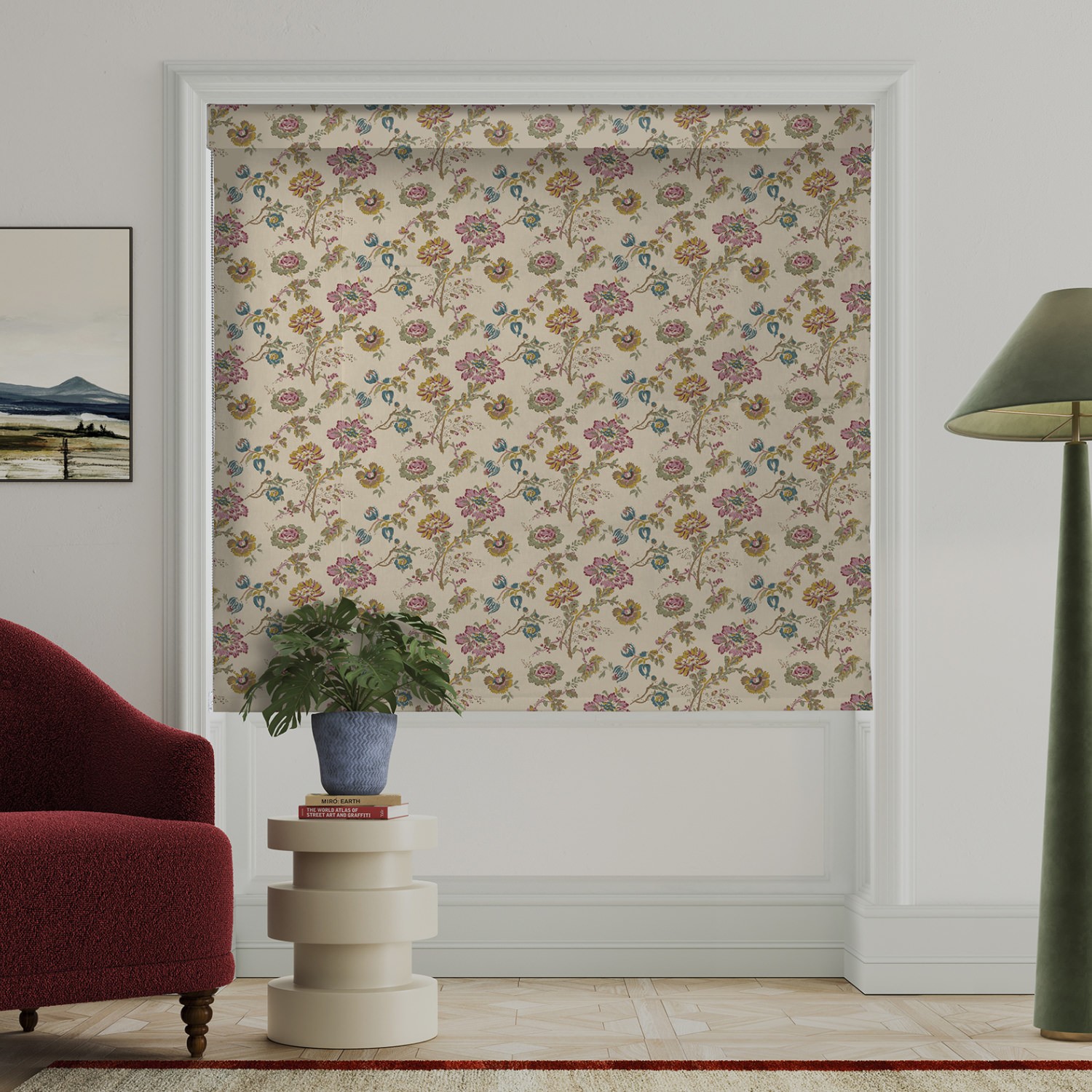 land & shore orchard pink roman blind