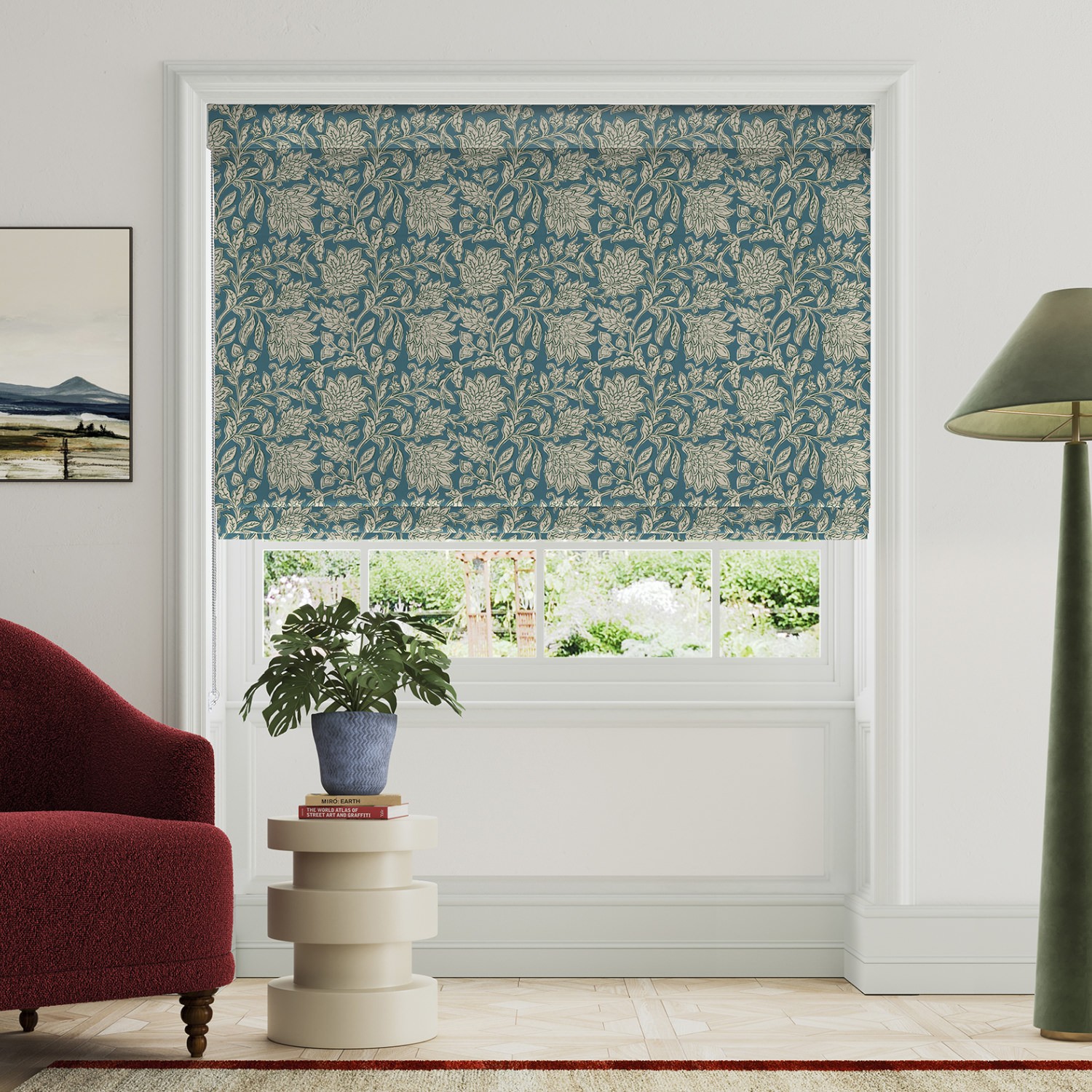 land & shore rowallane teal roman blind