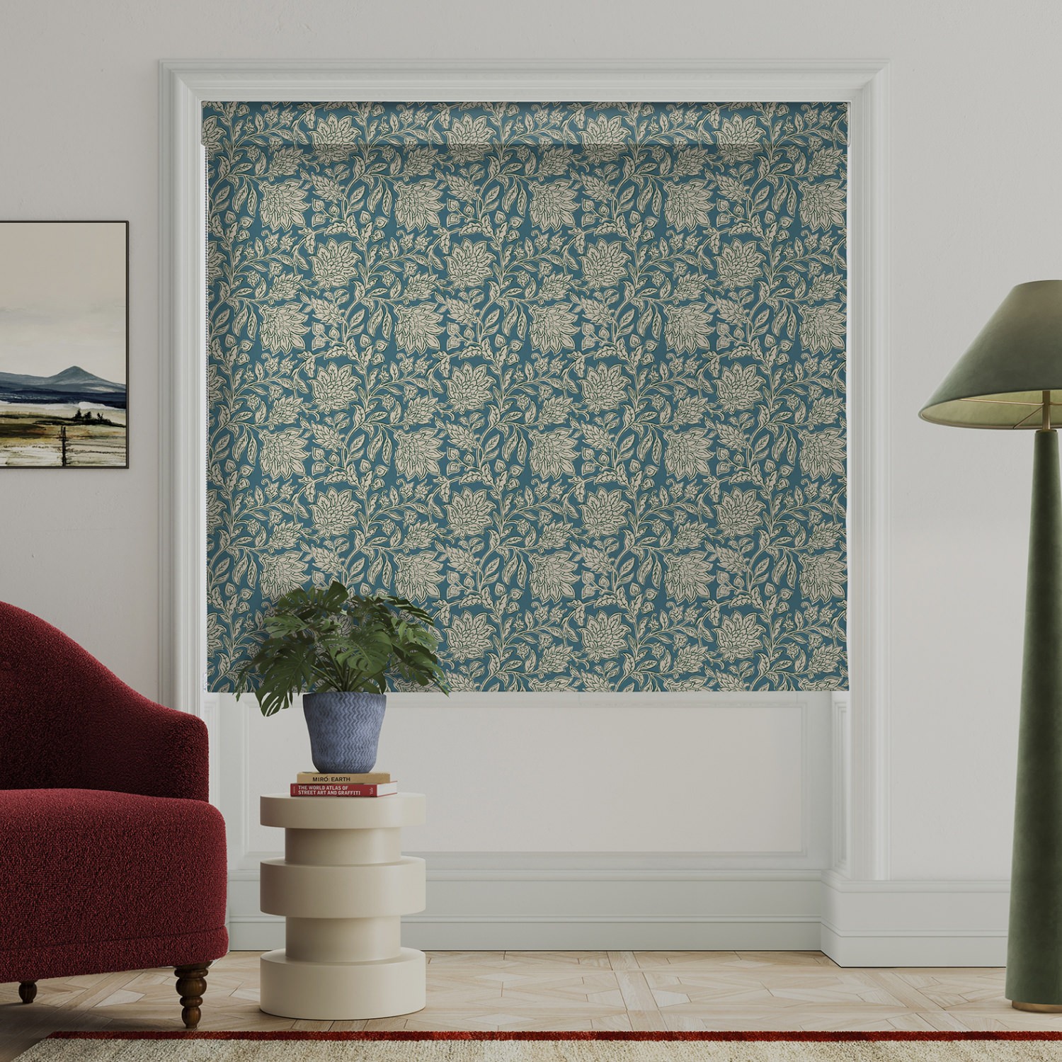 land & shore rowallane teal roman blind