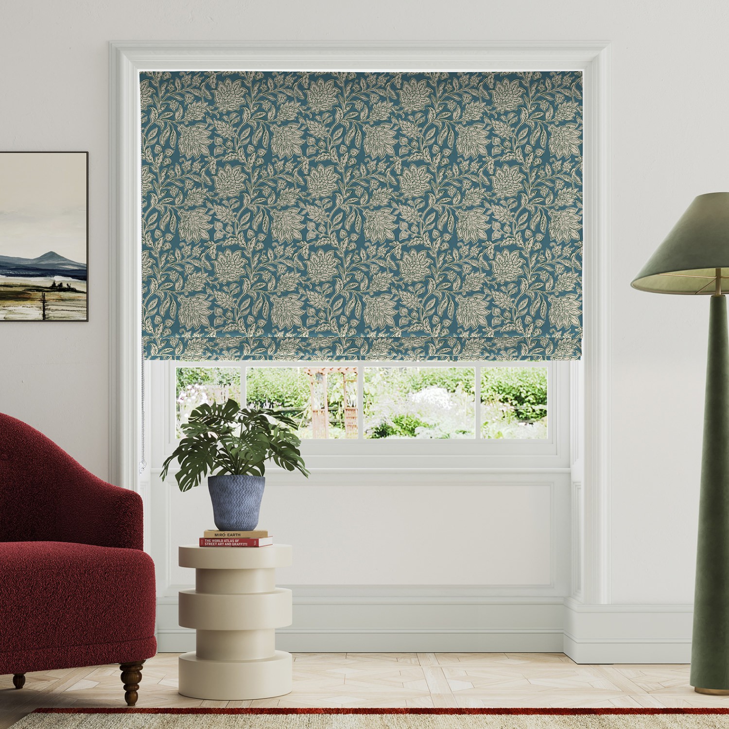 land & shore rowallane teal roman blind