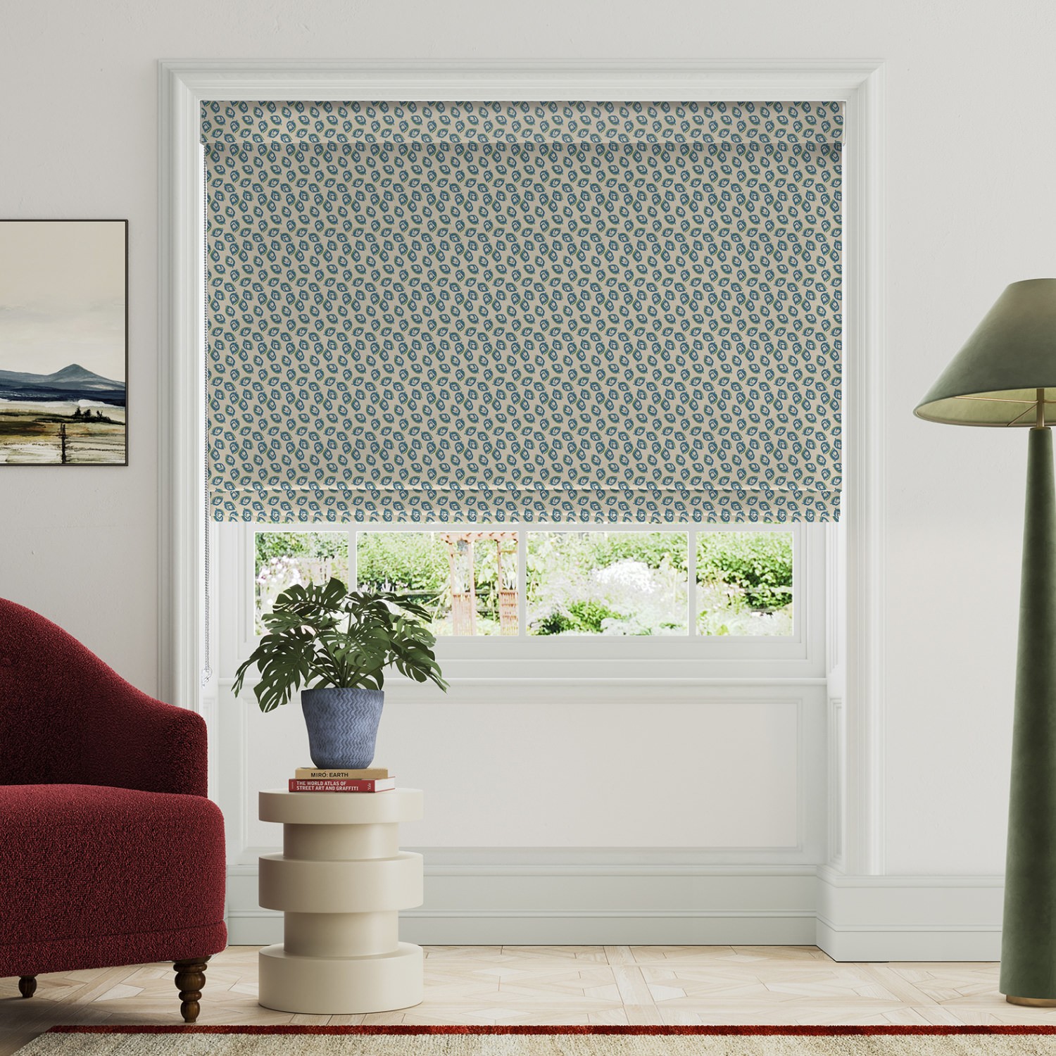 land & shore seedling teal roman blind