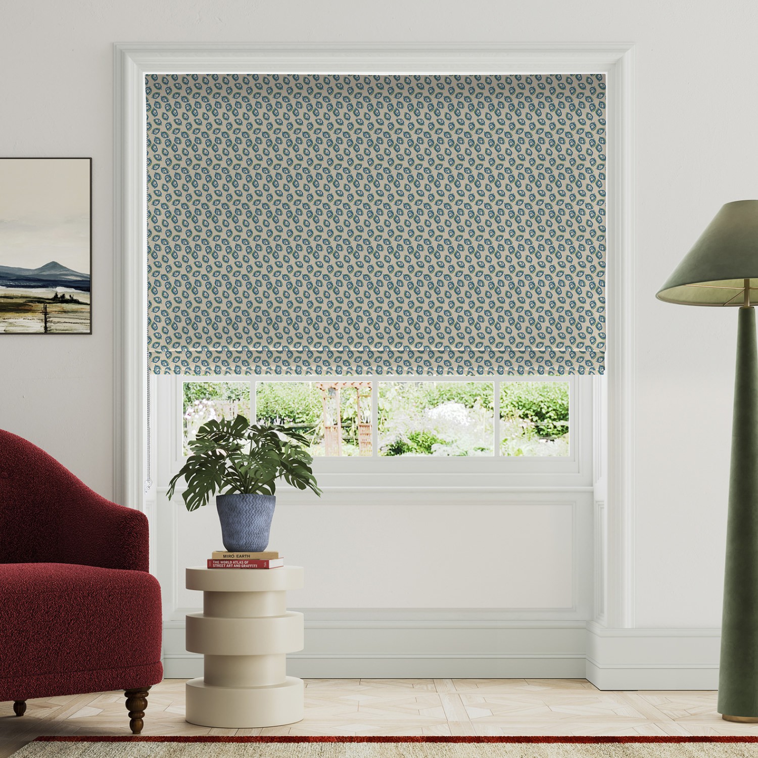 land & shore seedling teal roman blind