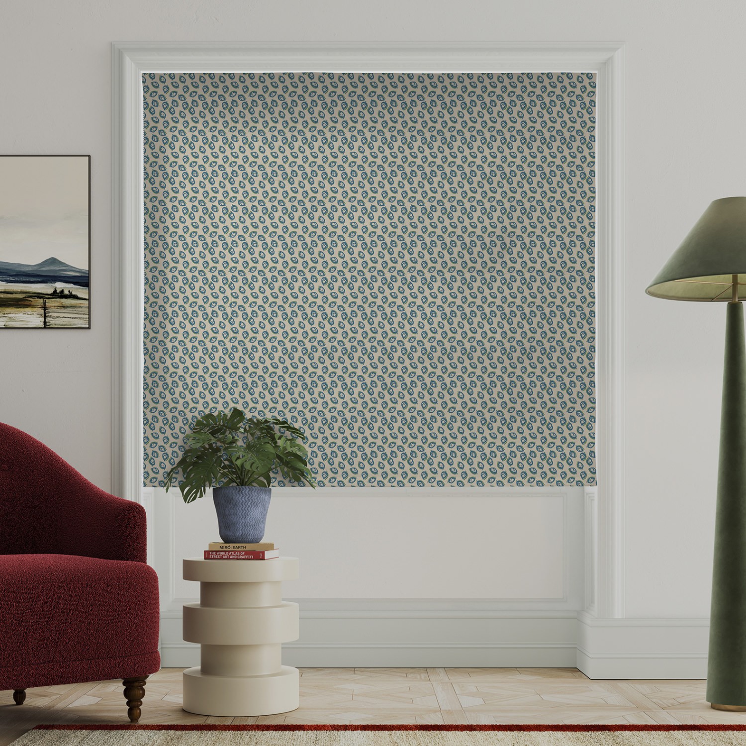 land & shore seedling teal roman blind