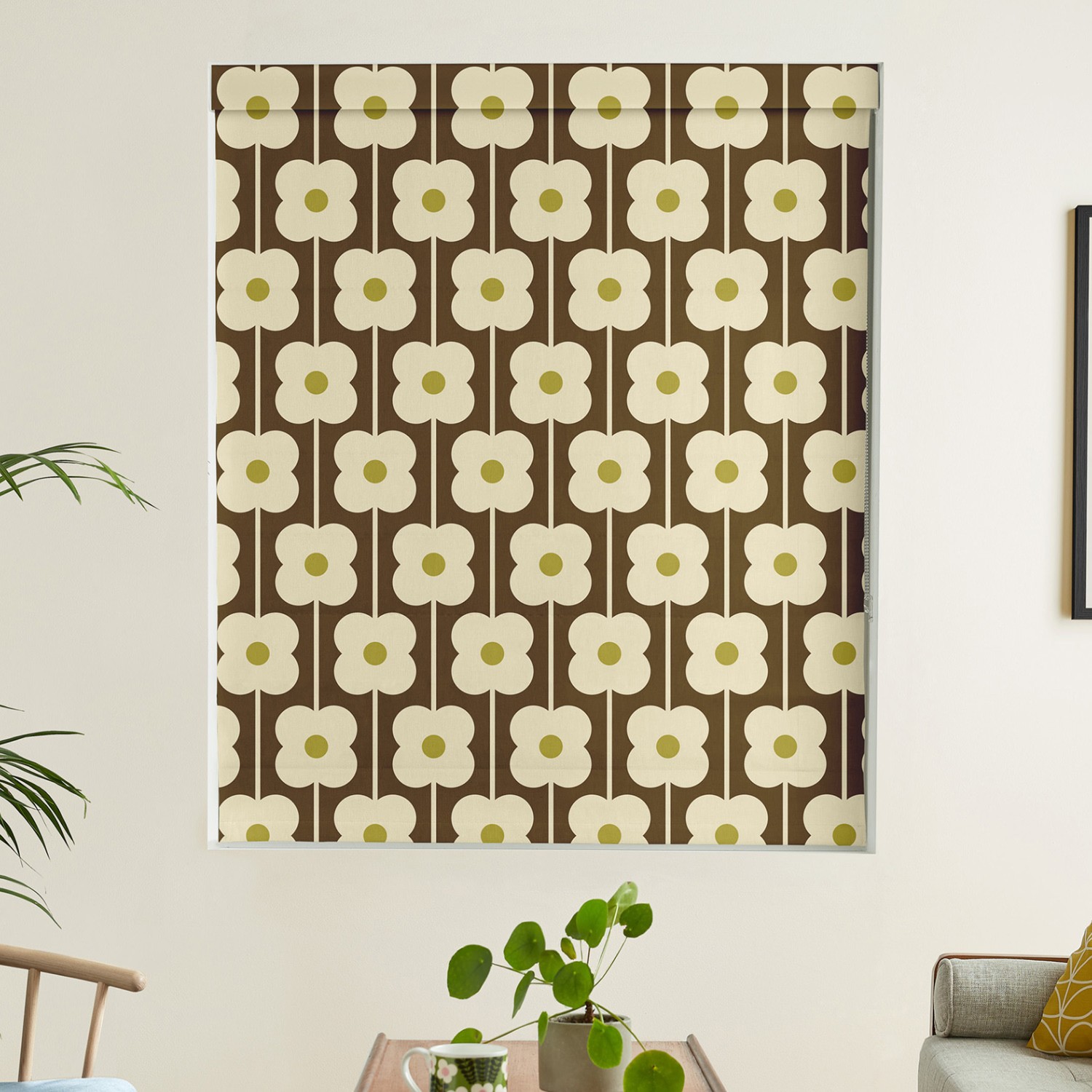 orla kiely abacus flower conker roman blind