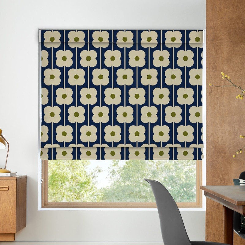 Orla Kiely Abacus Flower Navy Roman Blind