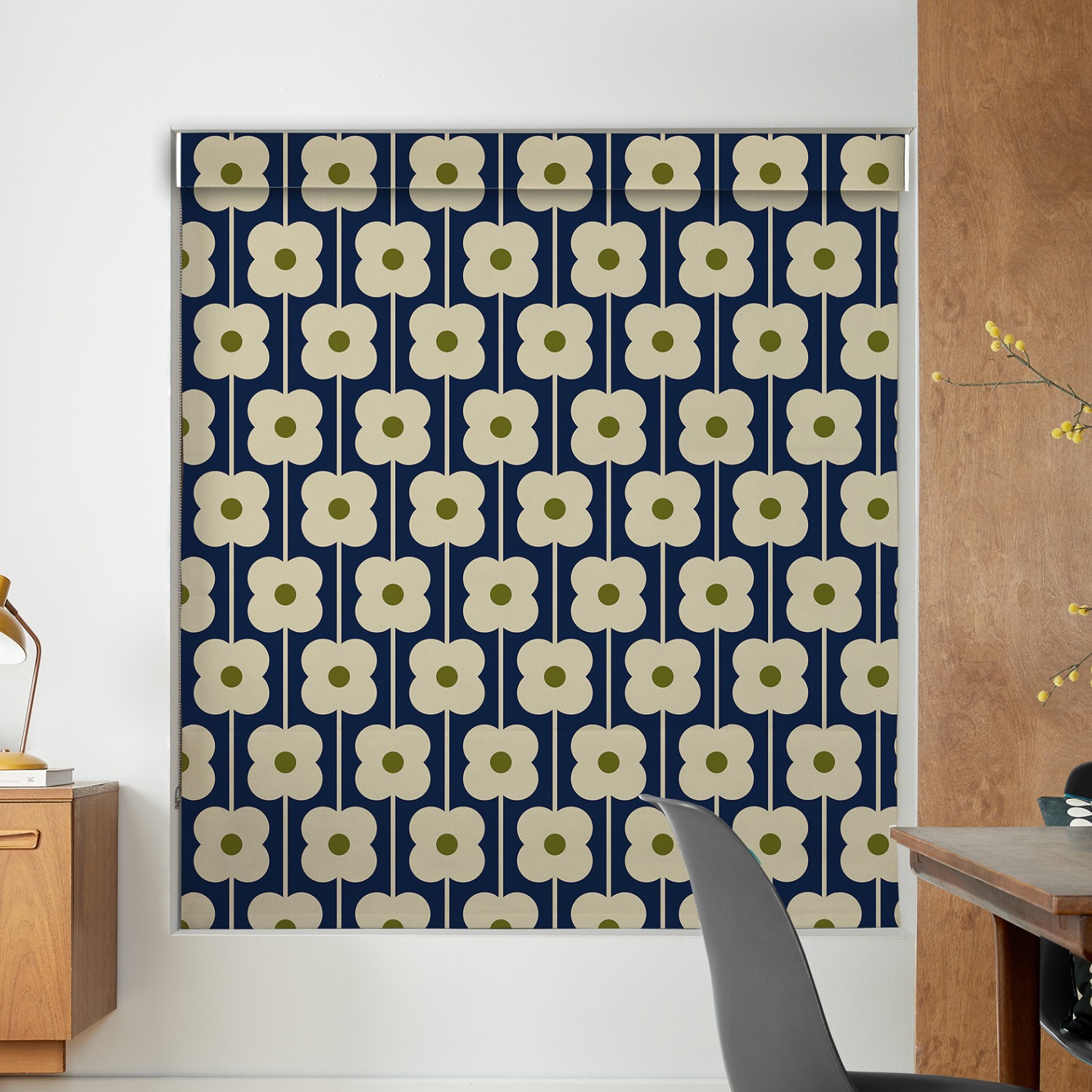 orla kiely abacus flower navy roman blind