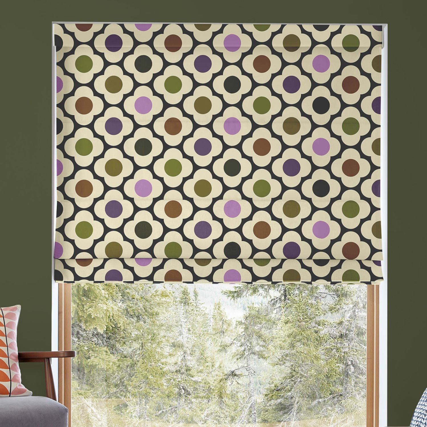 orla kiely spot flower multi mauve roman blind