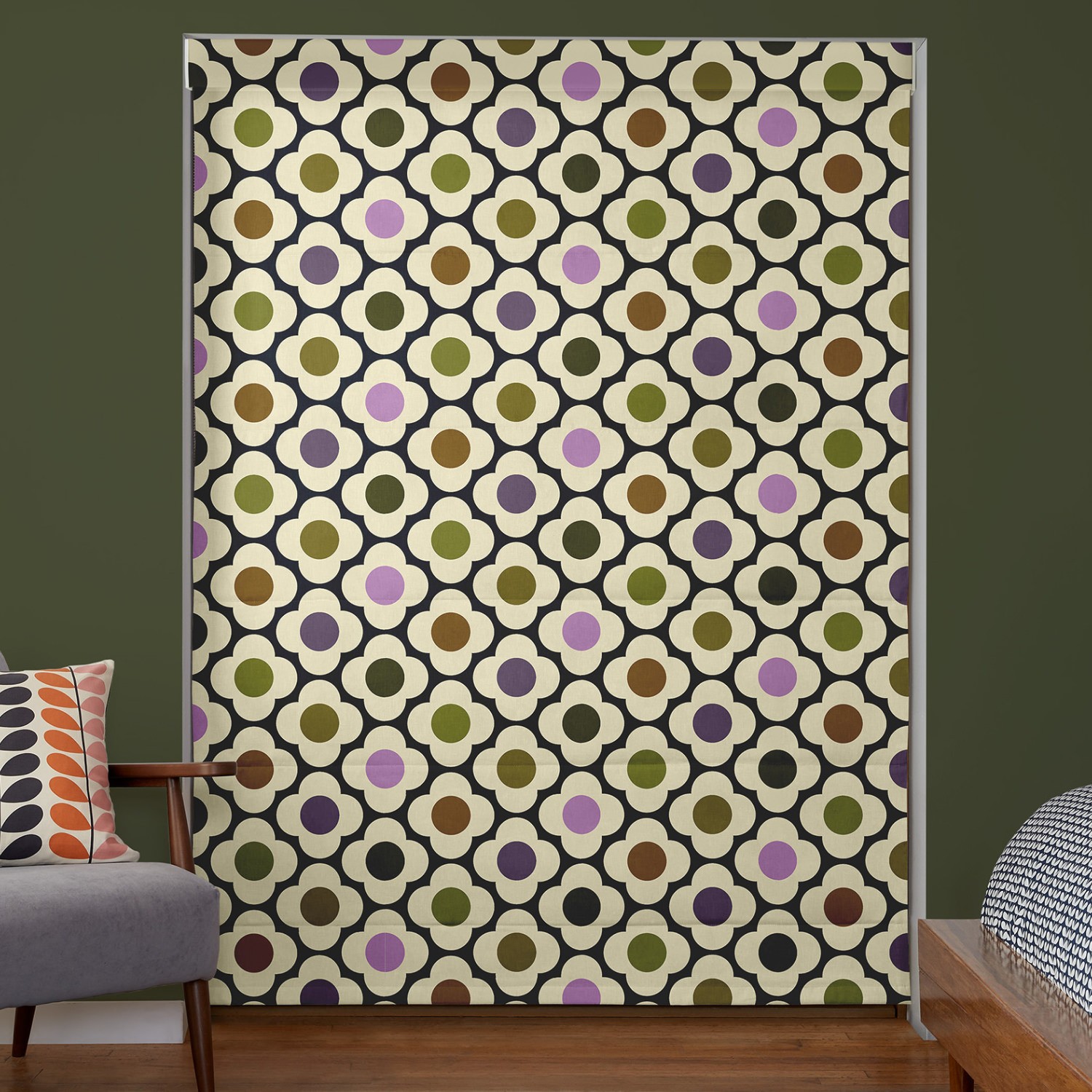 orla kiely spot flower multi mauve roman blind