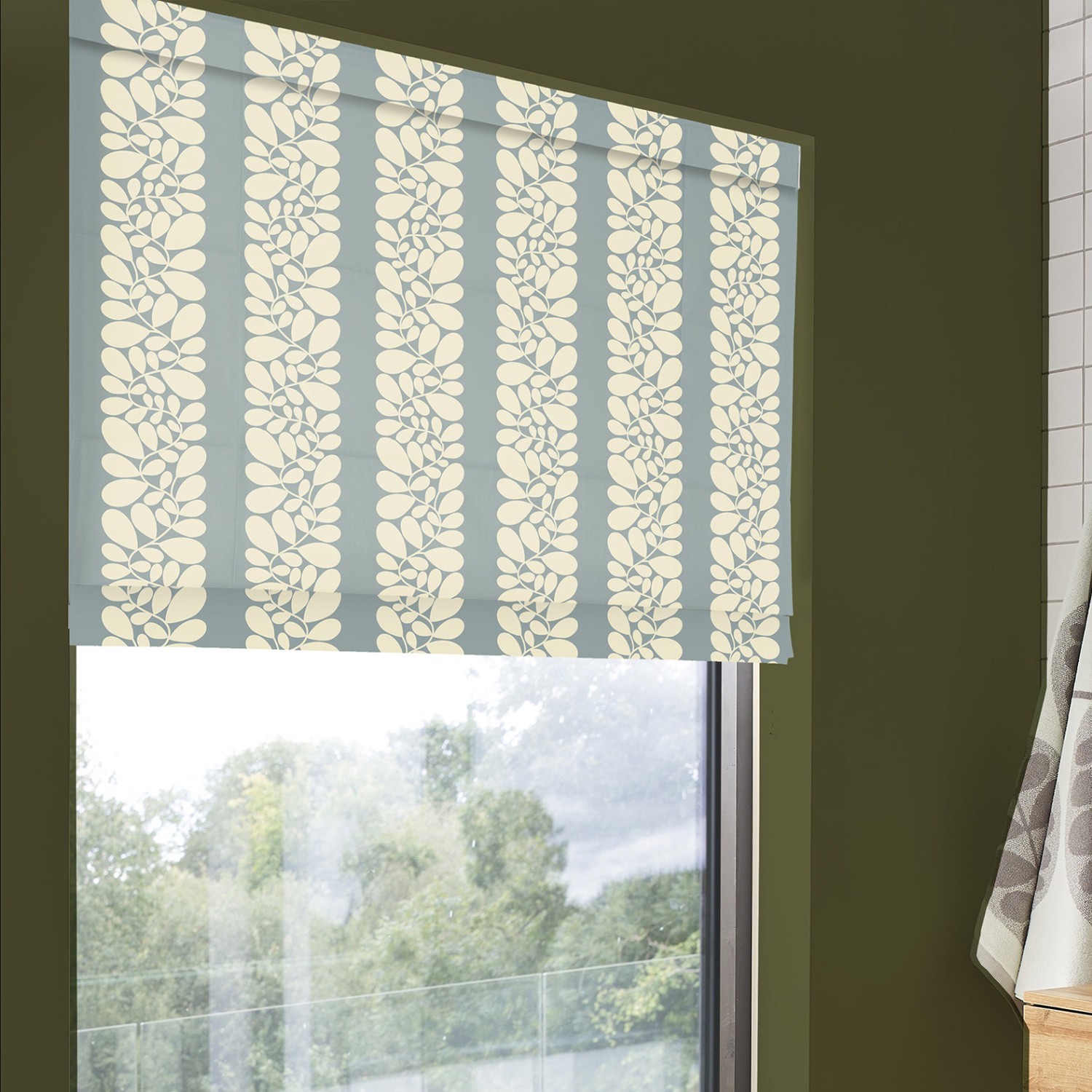 orla kiely sycamore stripe duck egg roman blind