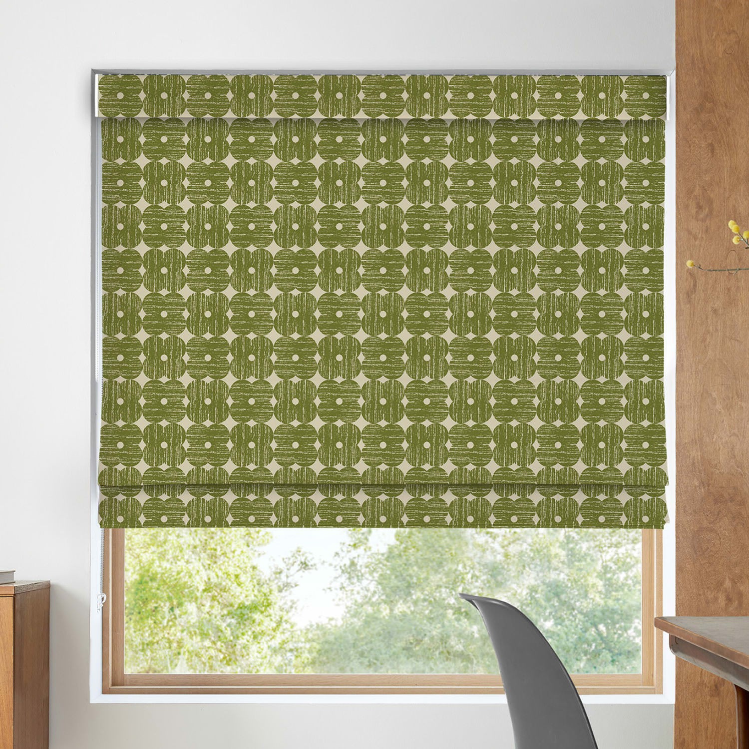 orla kiely textured flower olive roman blind