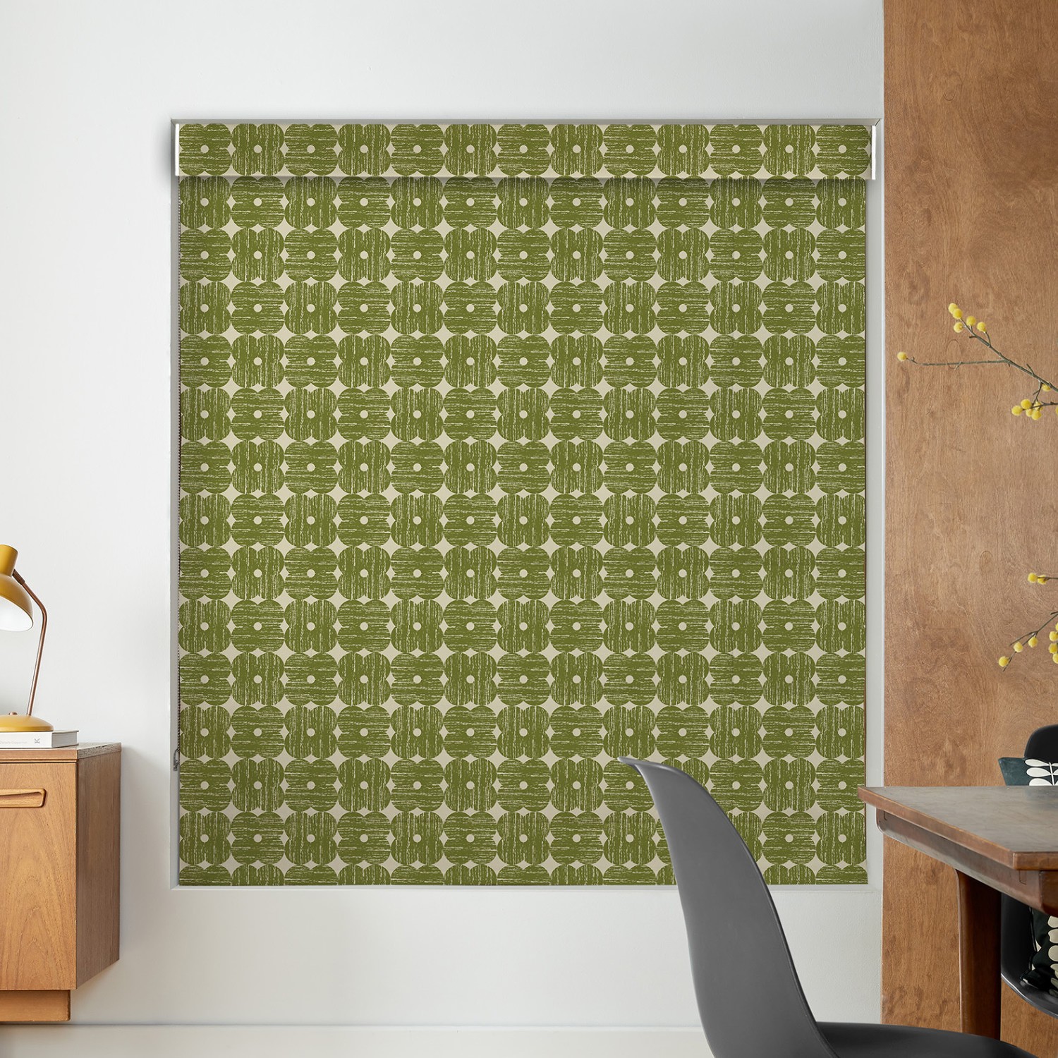 orla kiely textured flower olive roman blind