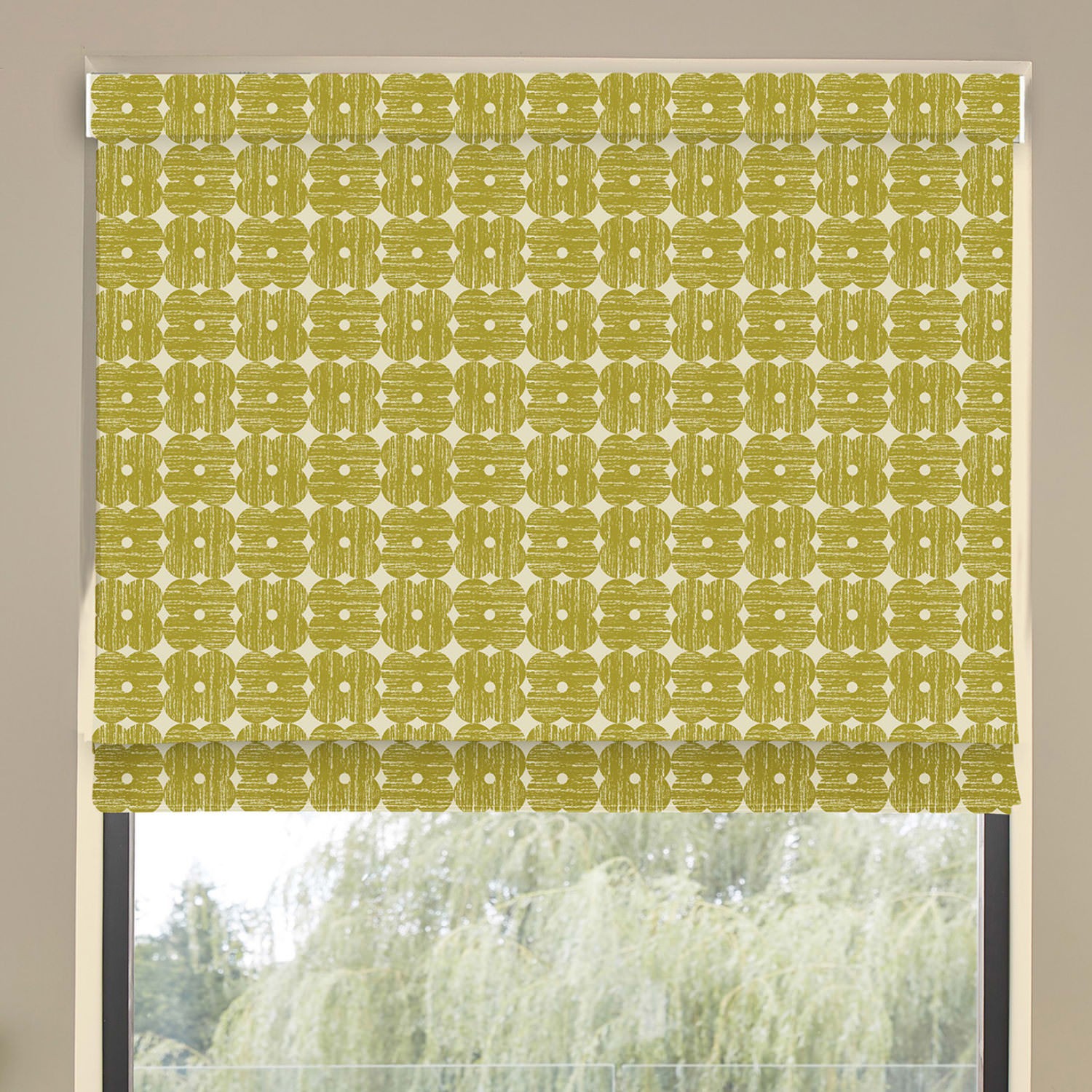 orla kiely textured flower yellow roman blind
