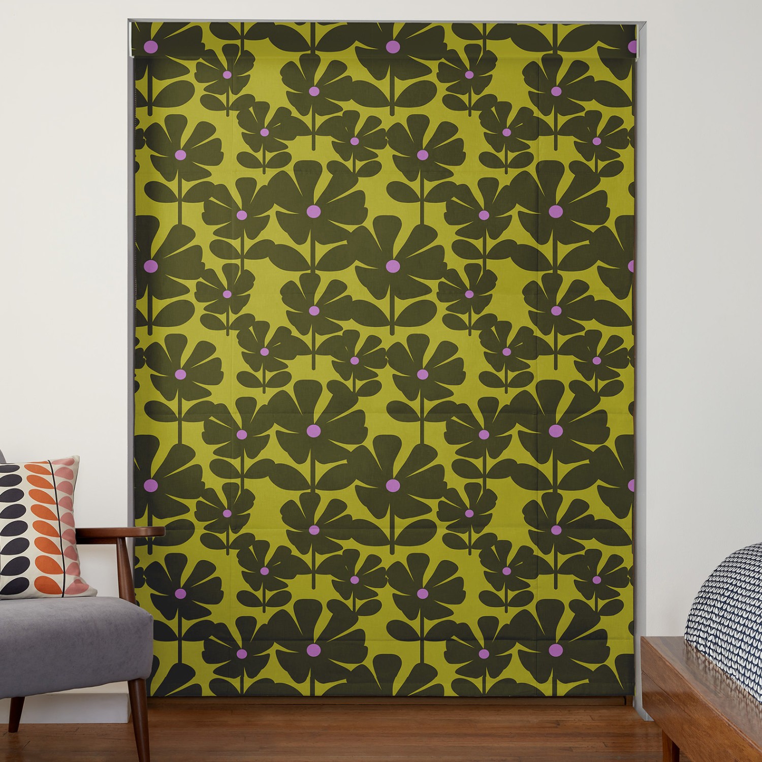 orla kiely wildflower chartreuse roman blind