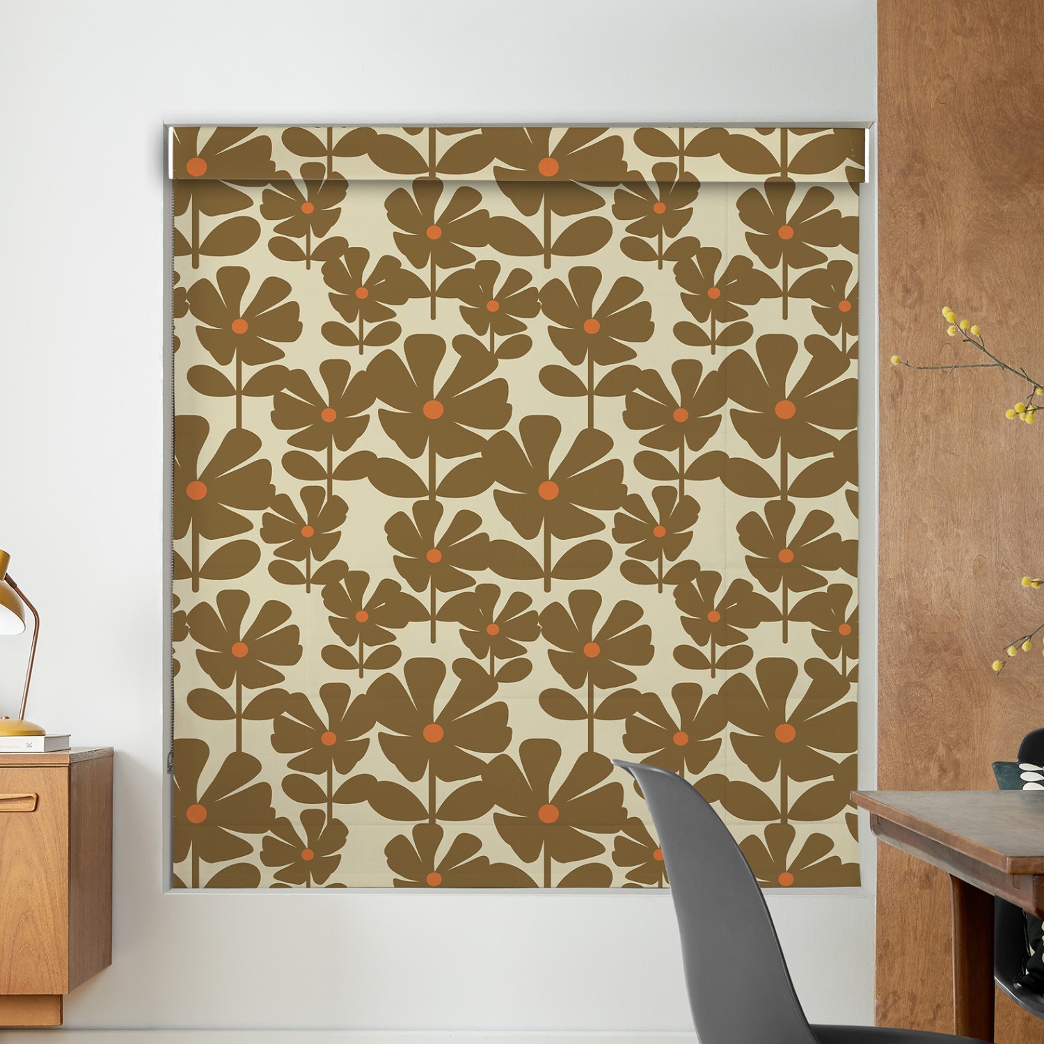 orla kiely wildflower coffee roman blind
