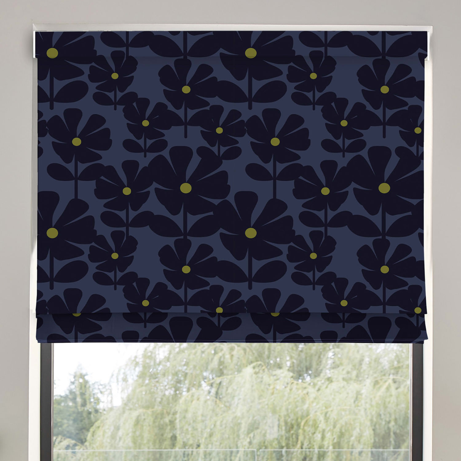orla kiely wildflower indigo roman blind