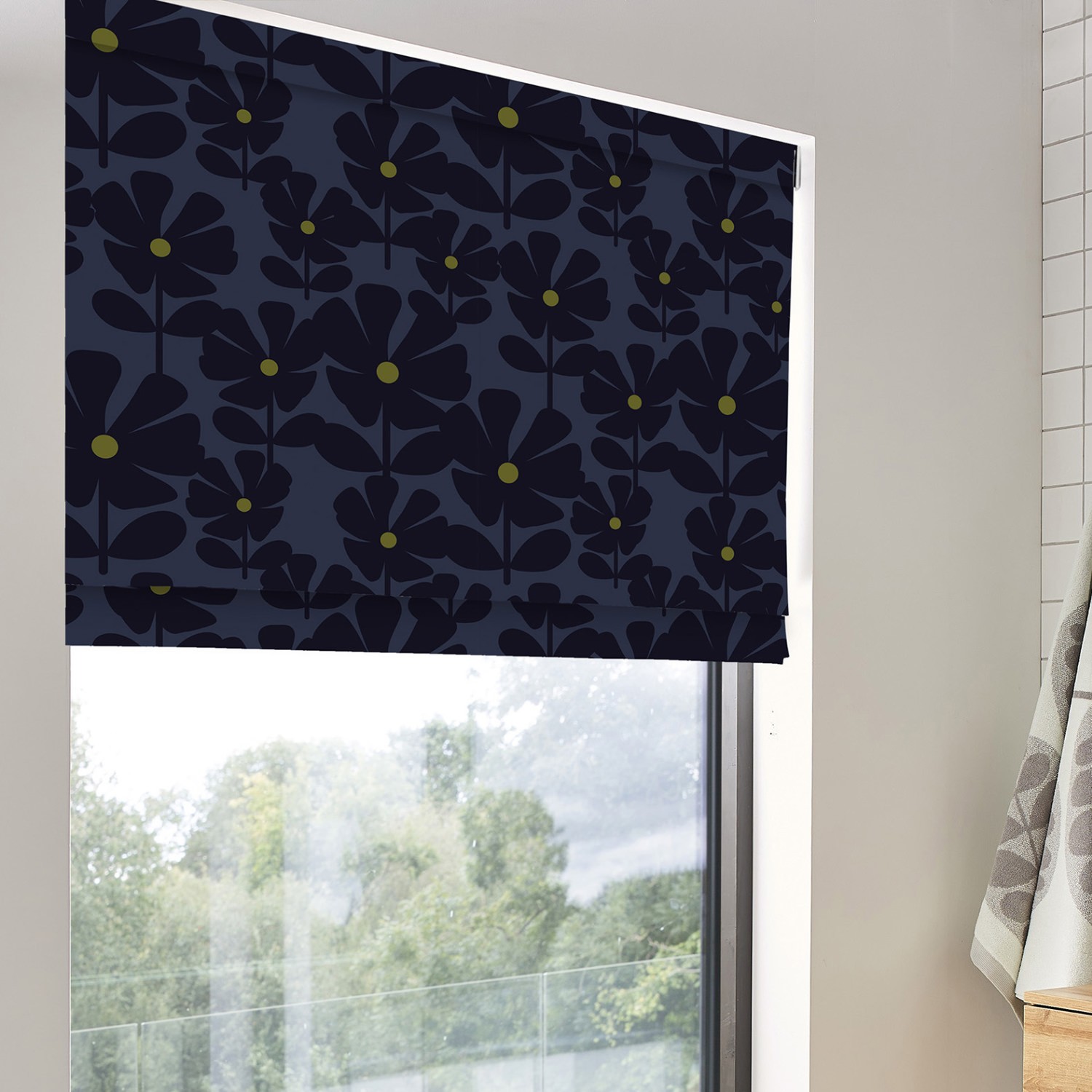 orla kiely wildflower indigo roman blind