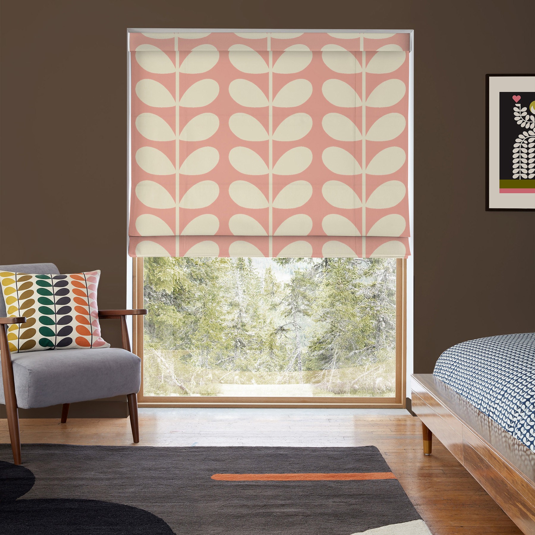 Orla Kiely Jumbo Solid Stem Pink Roman Blind