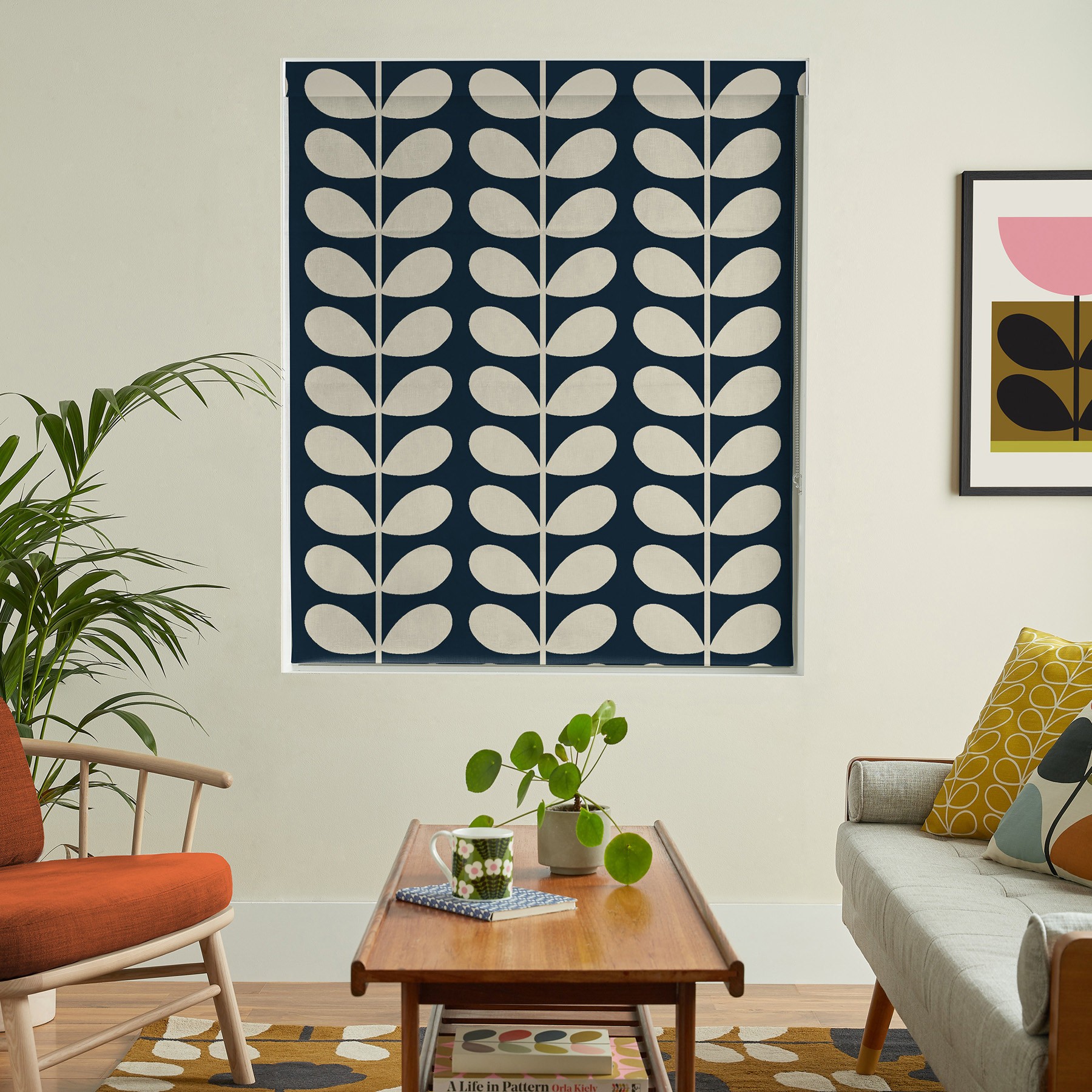 Orla Kiely Jumbo Solid Stem Whale Roman Blind