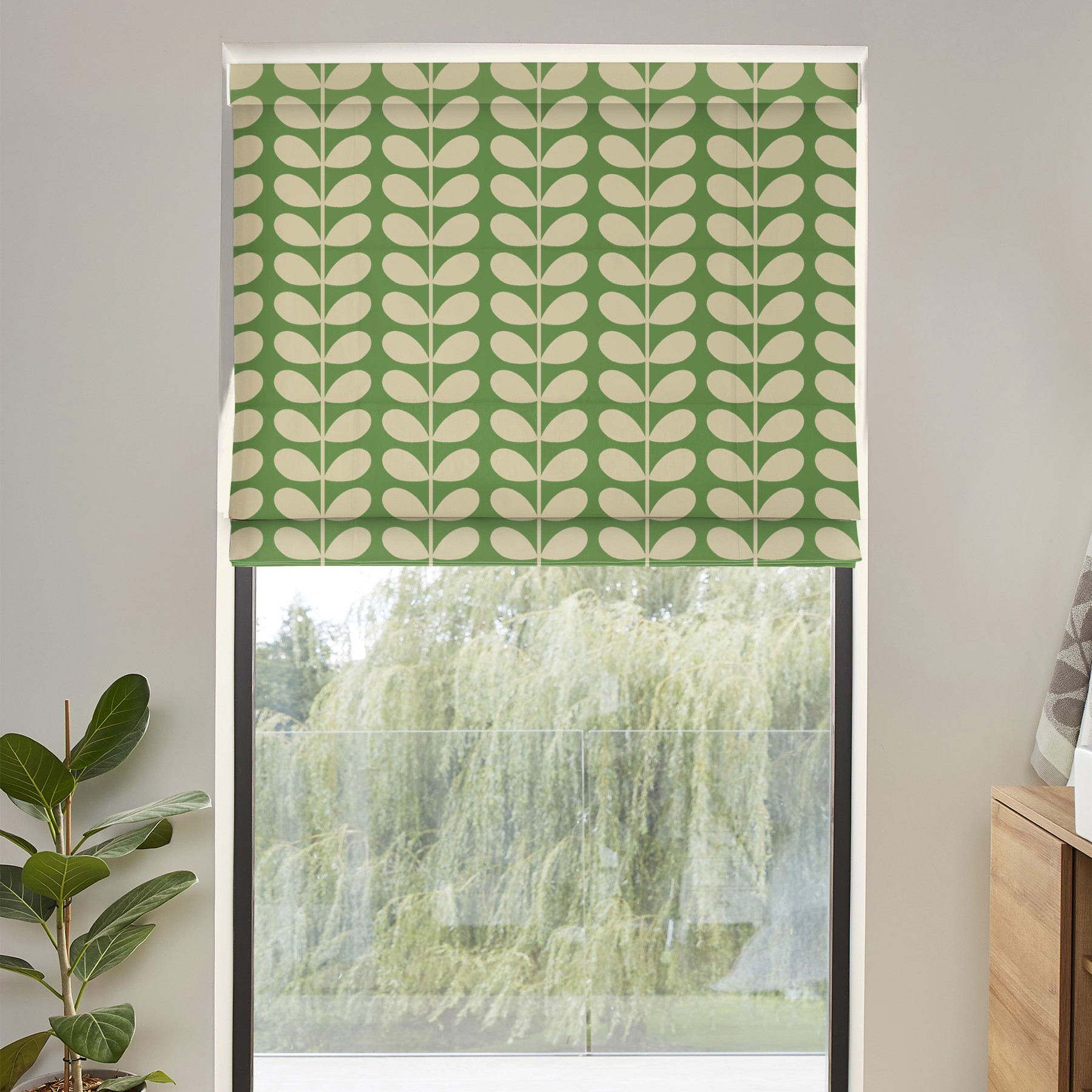 Orla Kiely Solid Stem Green Roman Blind