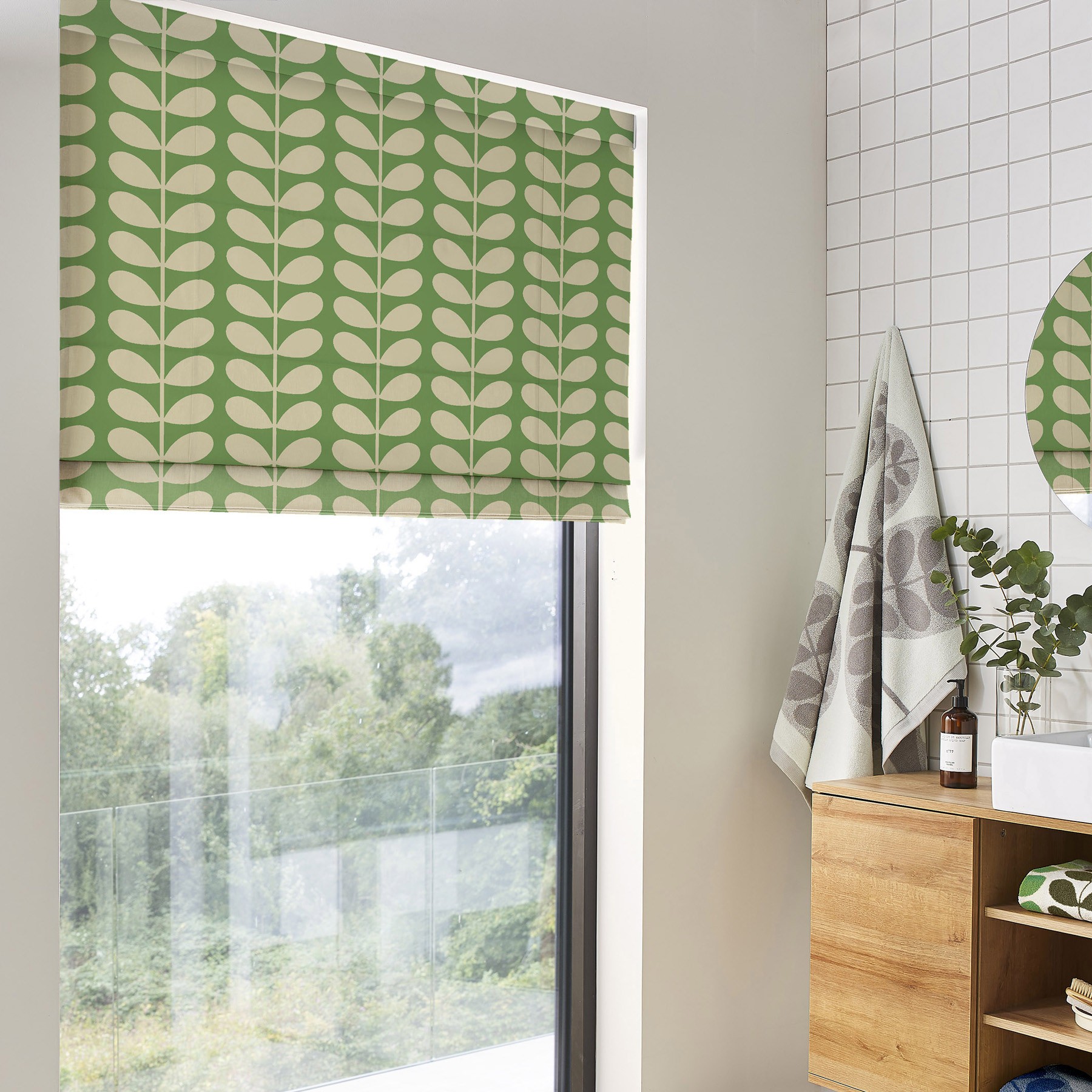 Orla Kiely Solid Stem Green Roman Blind