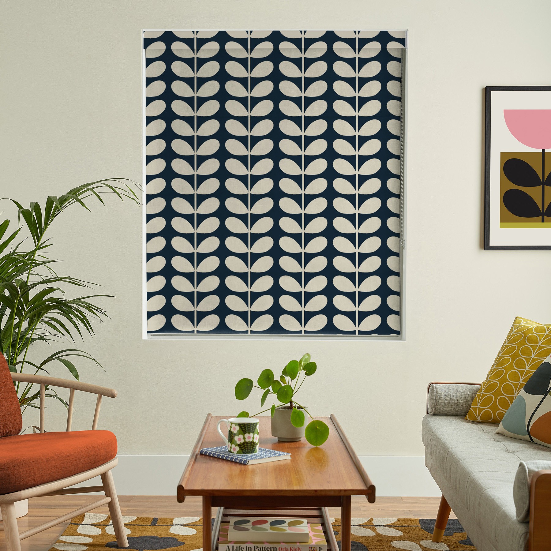 Orla Kiely Solid Stem Whale Roman Blind