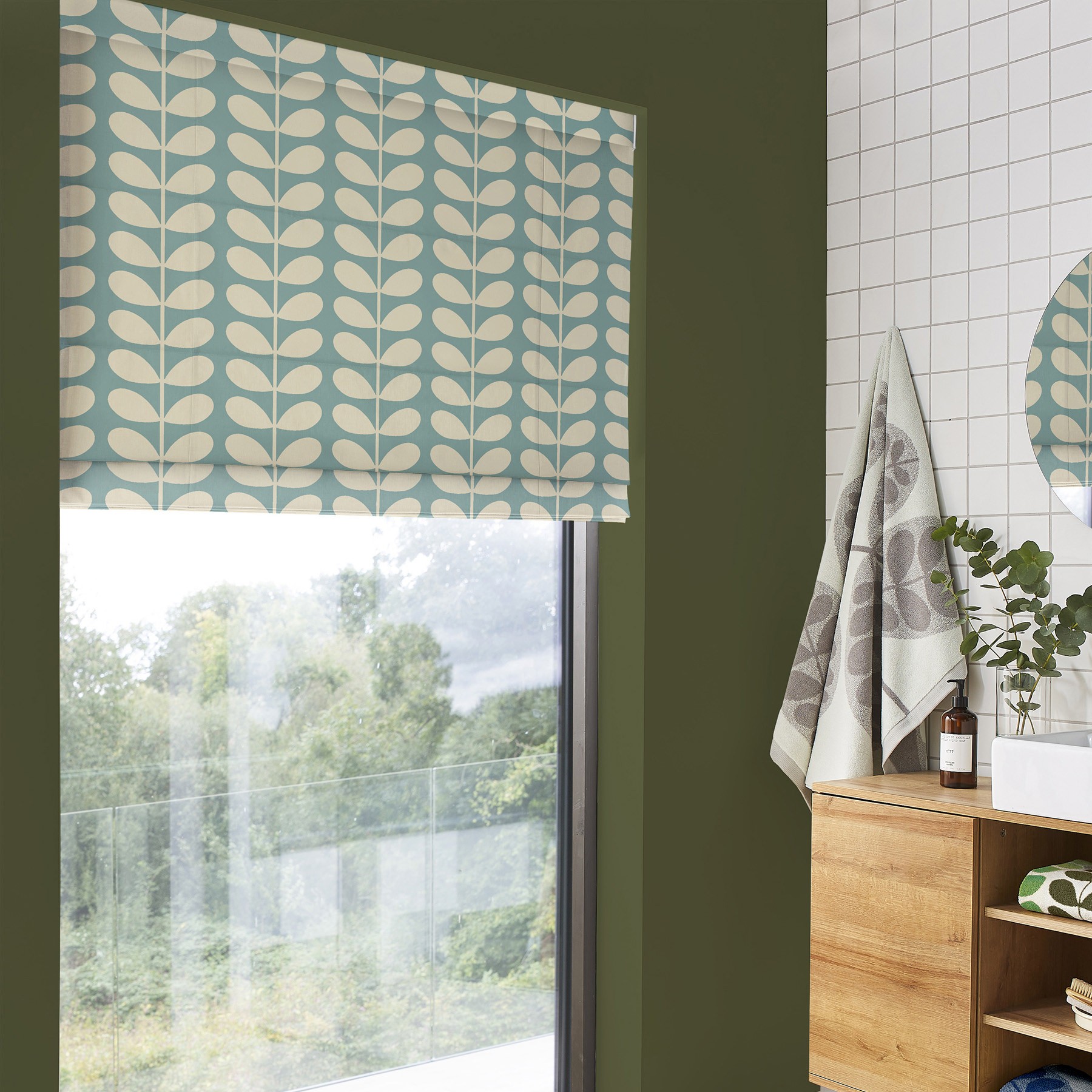 Orla Kiely Solid Stem Duckegg Roman Blind