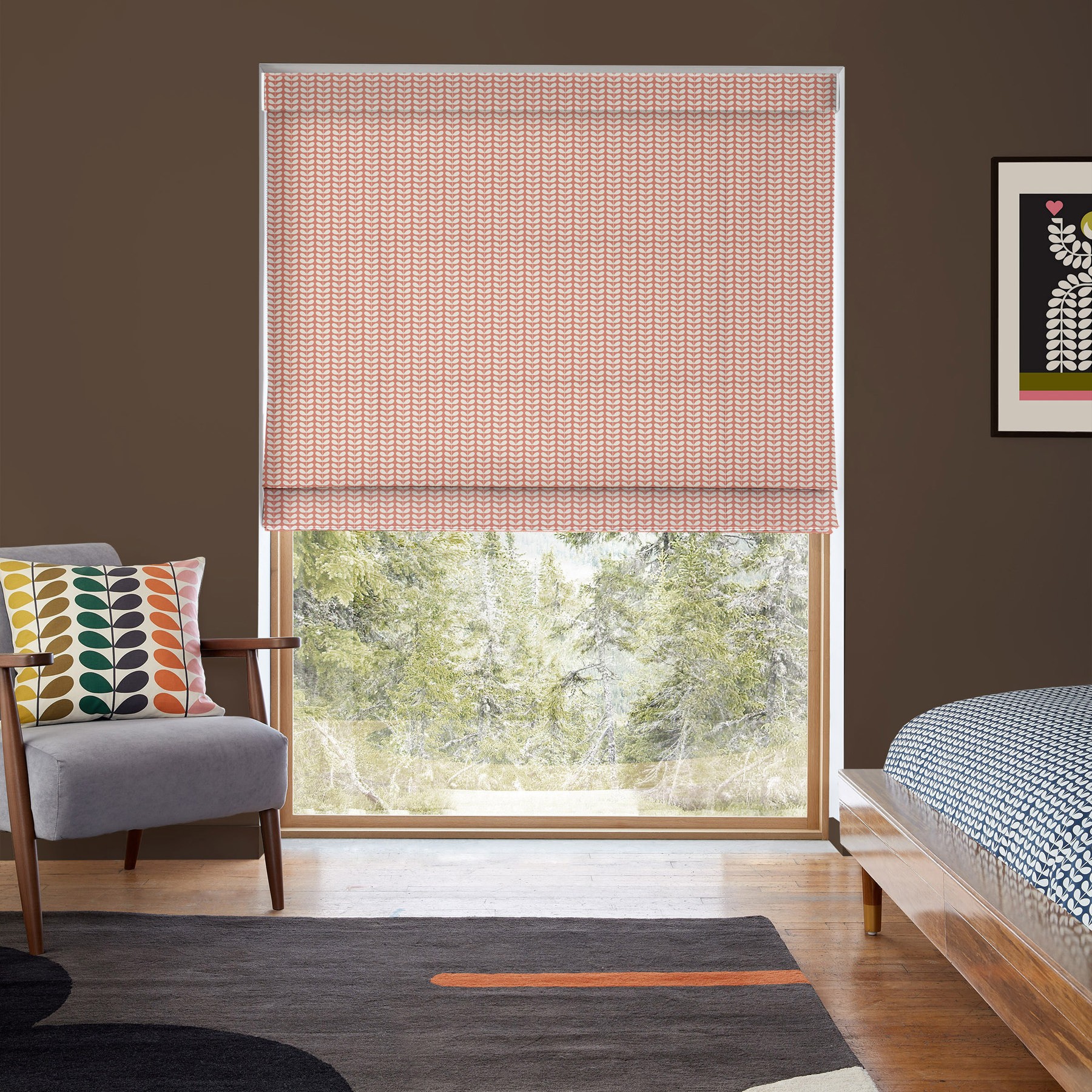 Orla Kiely Tiny Stem Pink Roman Blind