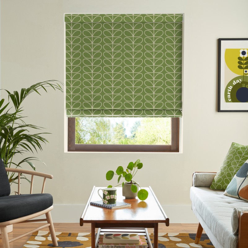 Orla Kiely Linear Stem Chalky Green Roman Blind