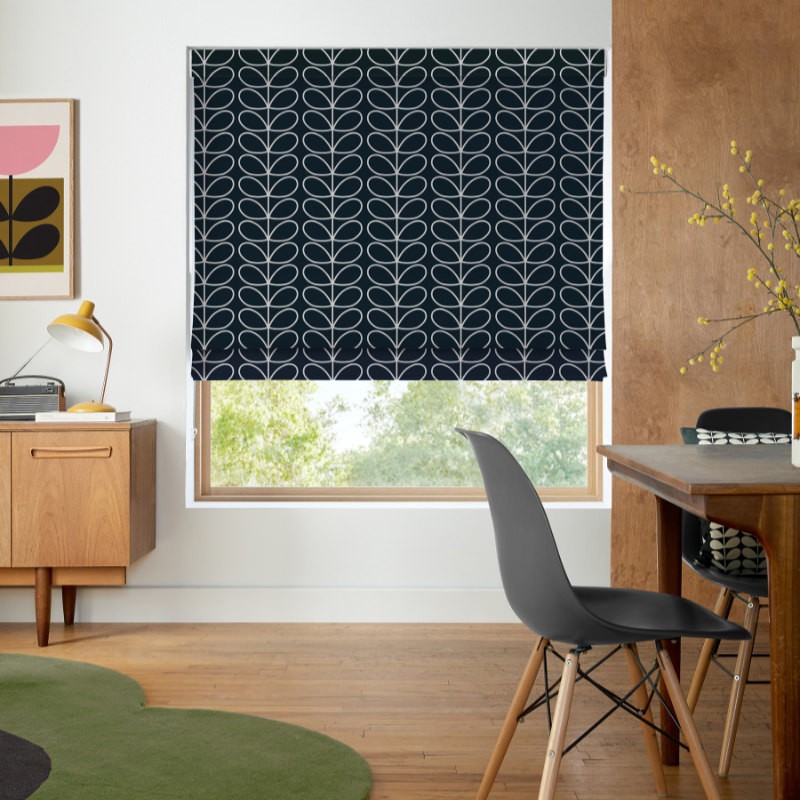 Orla Kiely Linear Stem Navy Whale Roman Blind