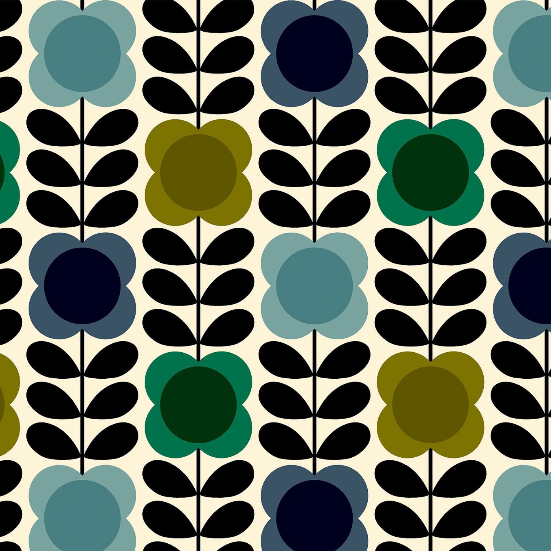 Orla Kiely Spot Flower Stem Blue & Green Roman Blind