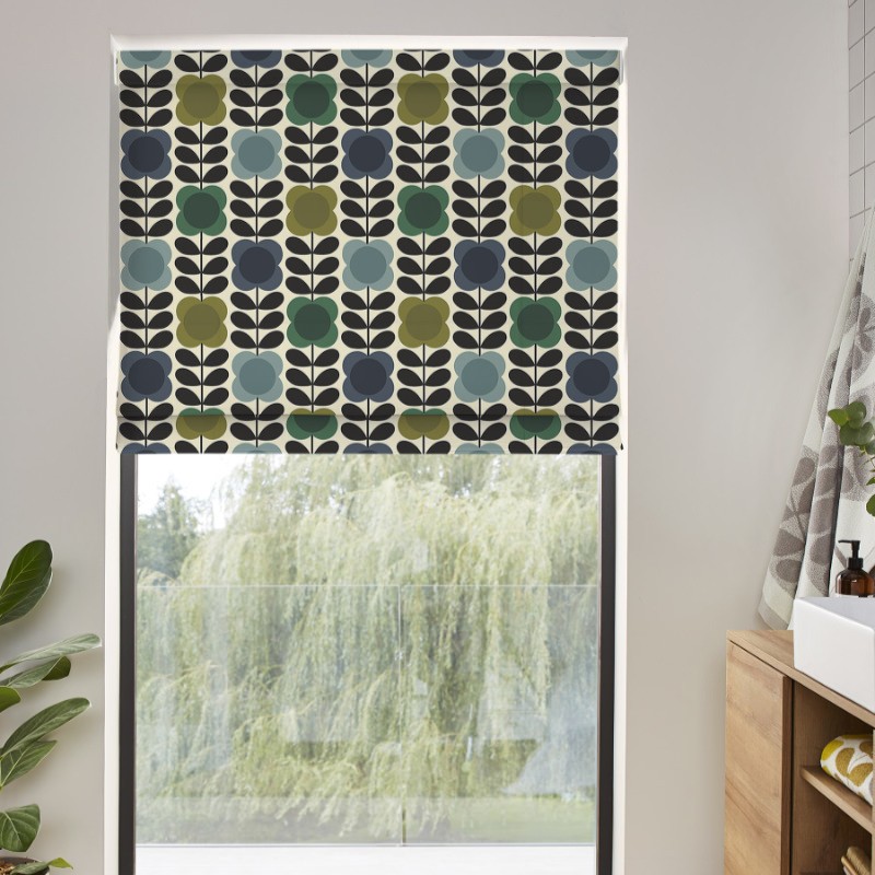 Orla Kiely Spot Flower Stem Blue & Green Roman Blind
