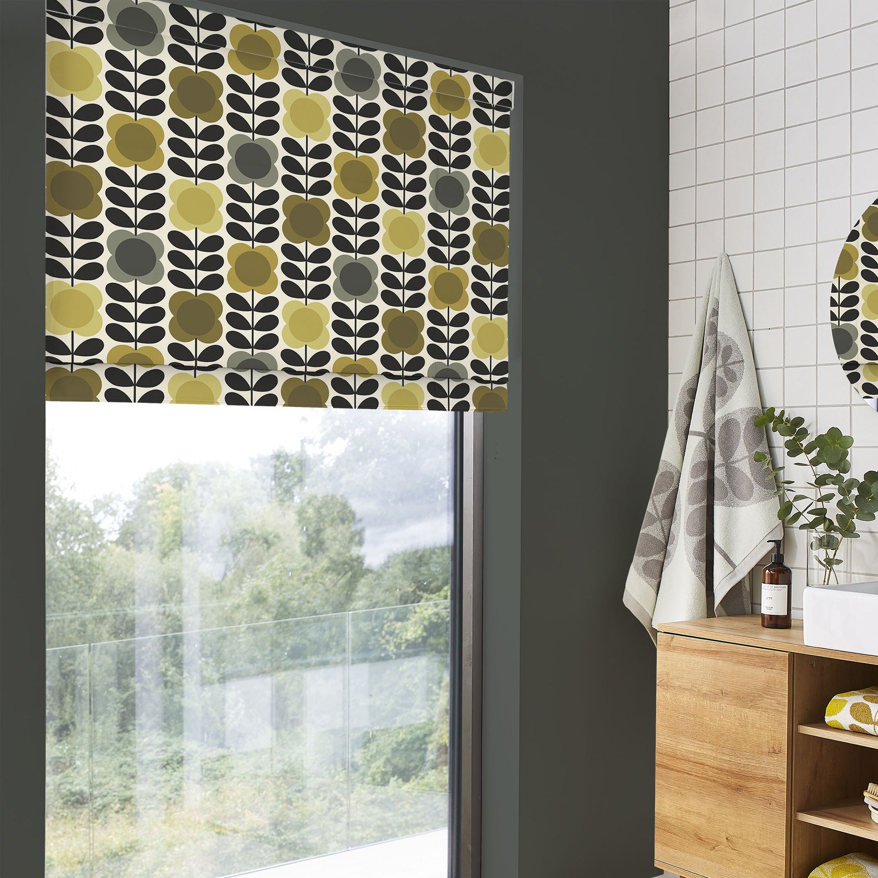 Orla Kiely Spot Flower Stem Yellow & Grey Roman Blind