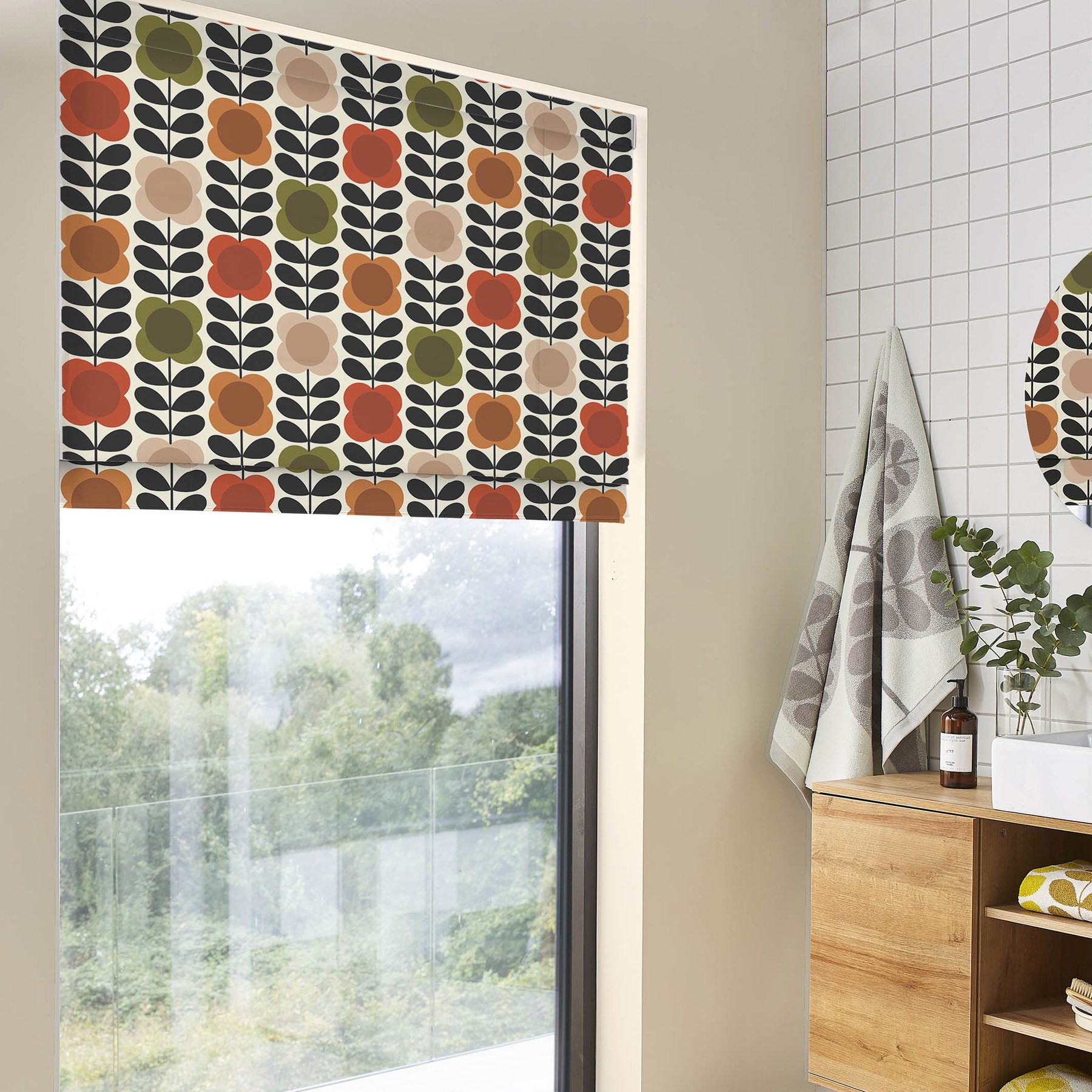 Orla Kiely Spot Flower Stem Tomato & Pink Roman Blind