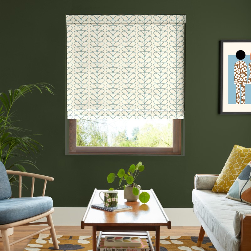 Orla Kiely Linear Stem Dark Powder Blue Roman Blind