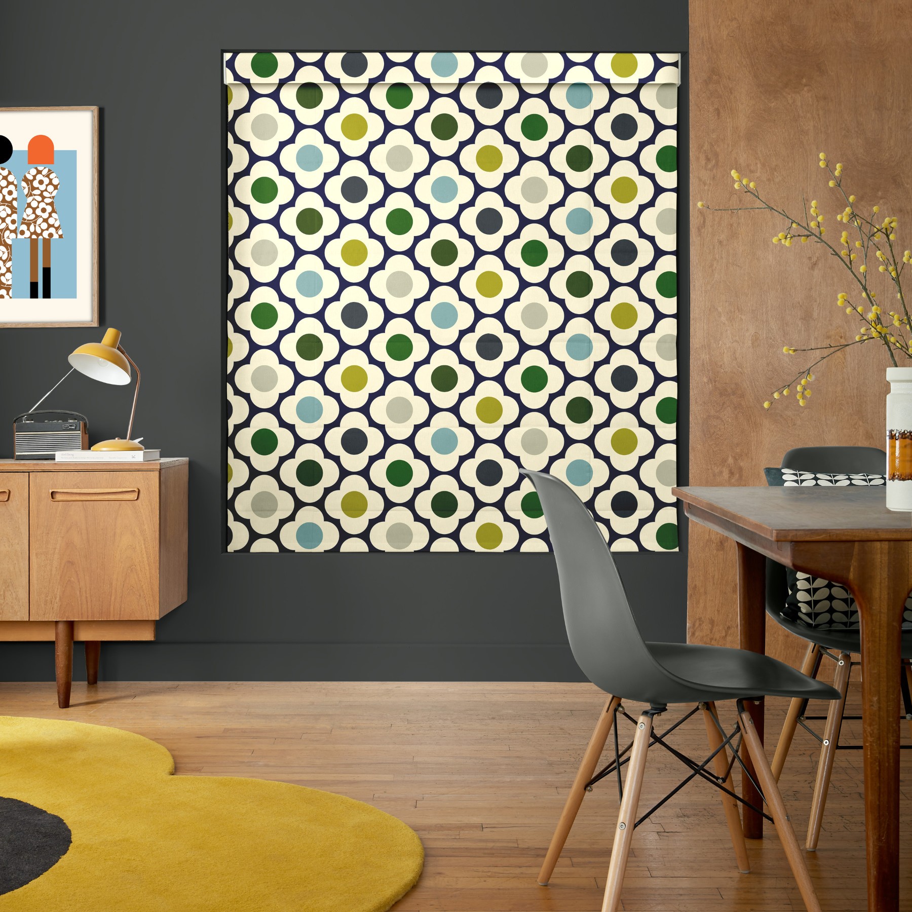 Orla Kiely Spot Flower Blue Multi Roman Blind