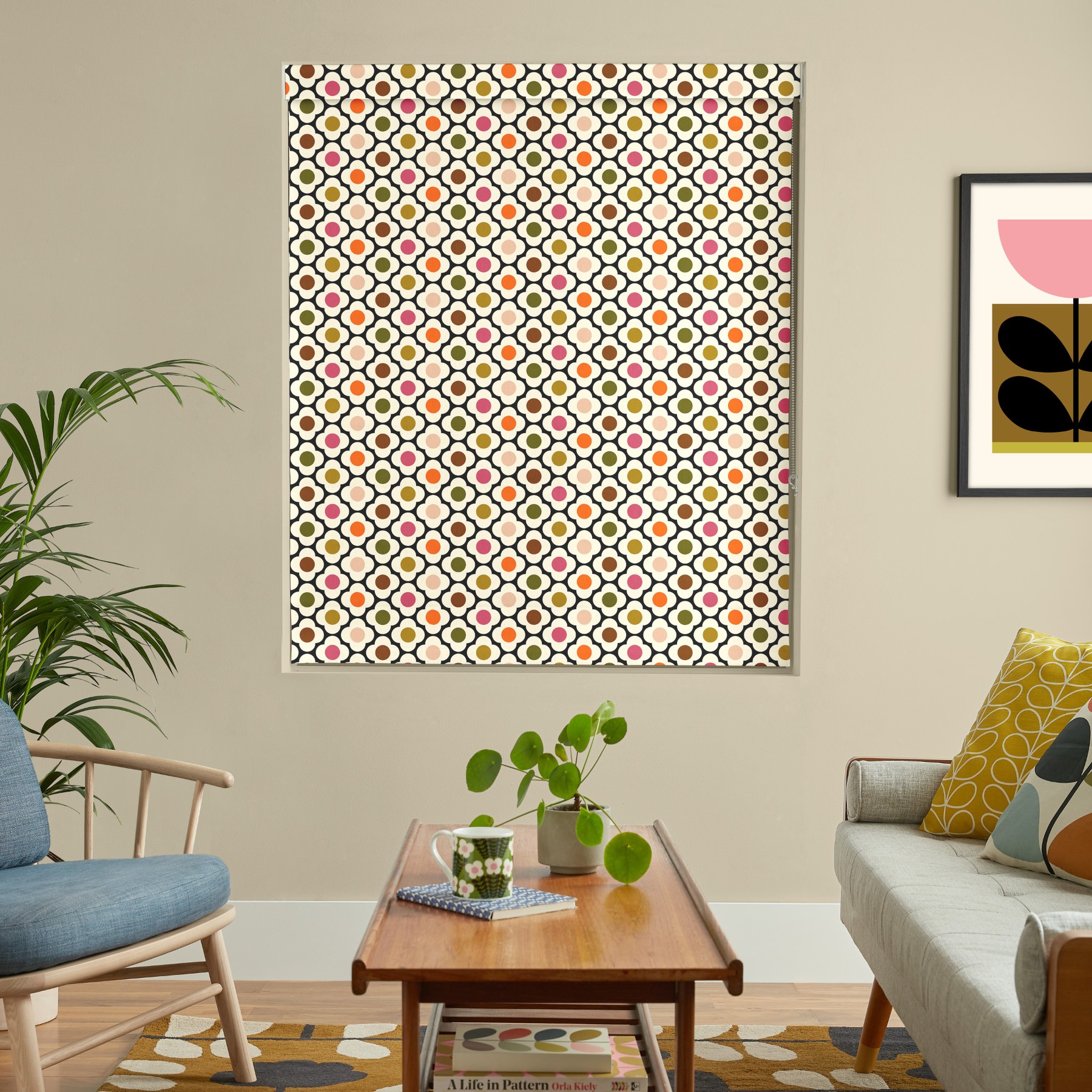 Orla Kiely Spot Flower Ditsy Red Multi Roman Blind