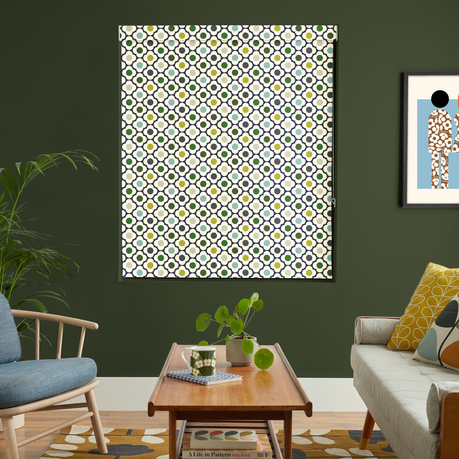 Orla Kiely Spot Flower Ditsy Blue Multi Roman Blind