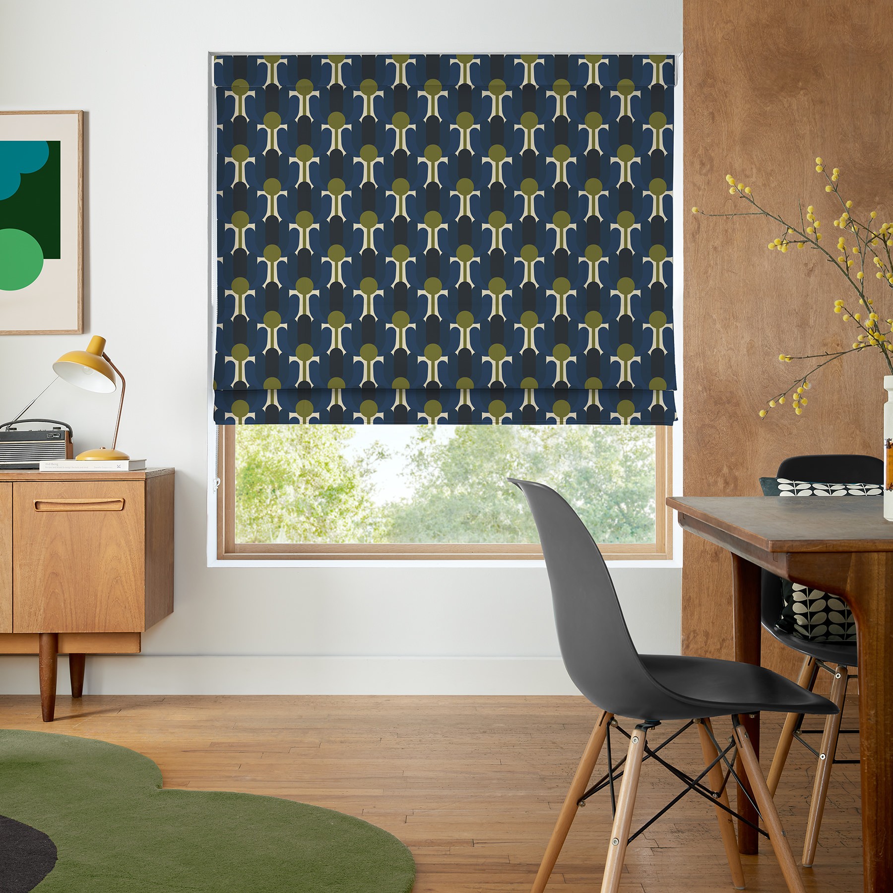 Orla Kiely Florida Navy Whale Roman Blind