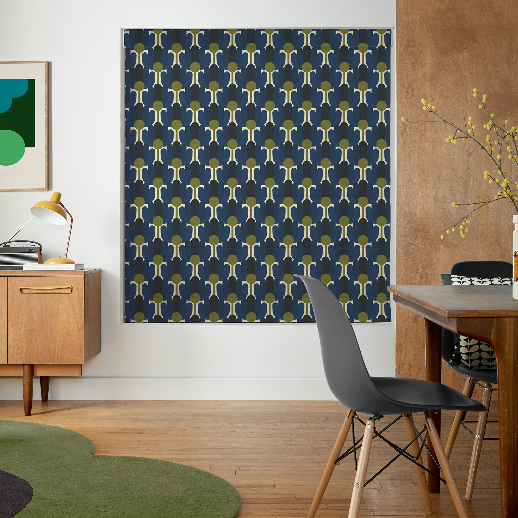 Orla Kiely Florida Navy Whale Roman Blind