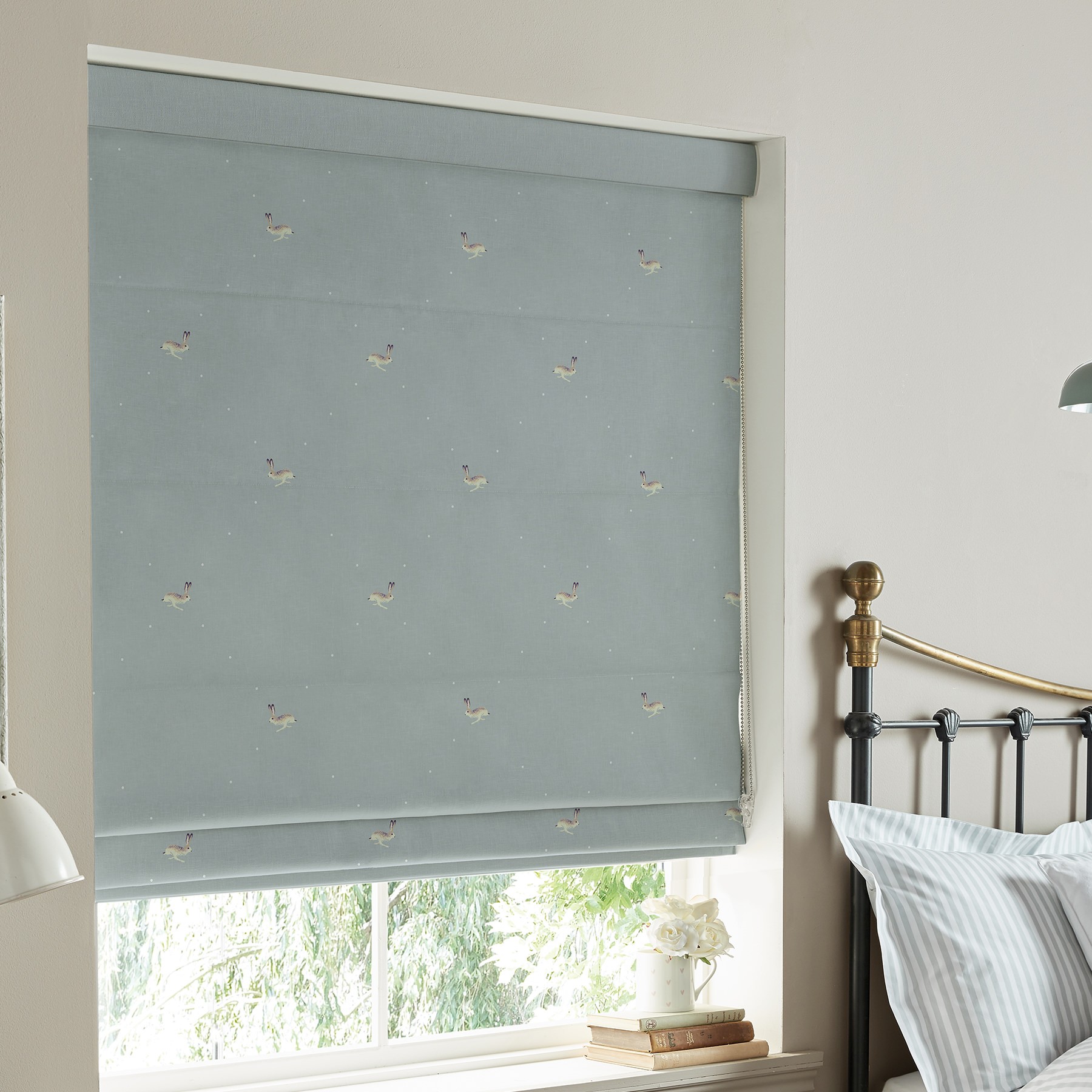 Sophie Allport Hare Teal Blue Roman Blind