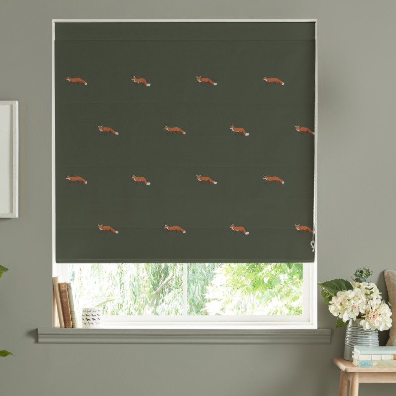Sophie Allport Foxes Forest Green Roman Blind